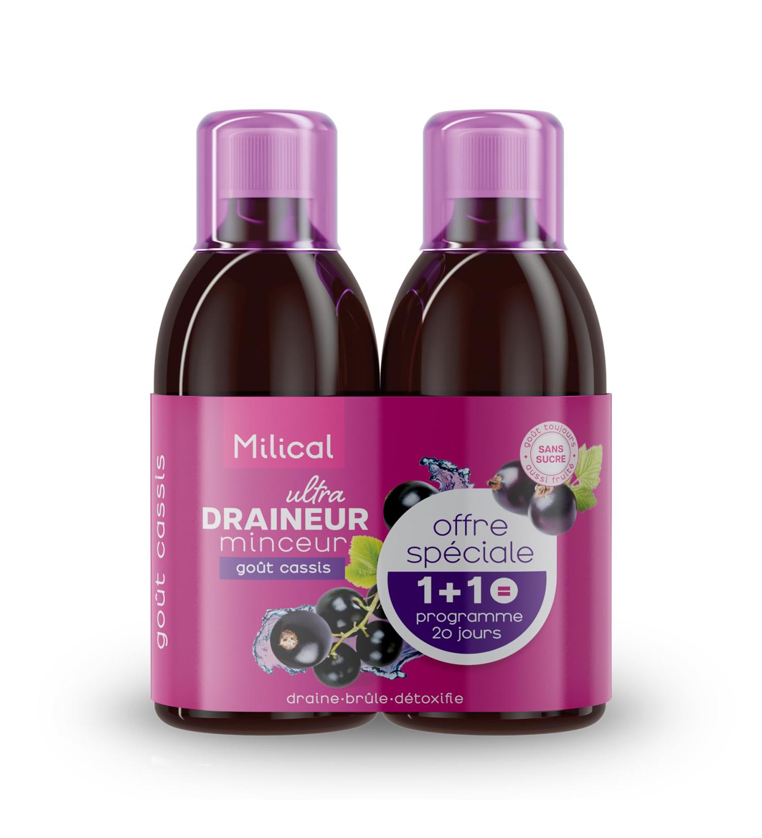  Milical Ultra Draining Treatment | Blackcurrant Flavor | Pack of 2 x 500ml Bottles | Slims the Silhouette | Milical Laboratory - Buy Online on GoSupps.com
