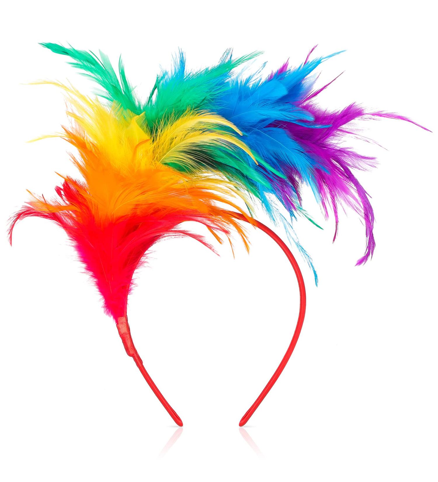 Colorful Feather Headband Fascinator Headbands Cosplay Hair Bands Carnival Party Headdress Rainbow Headband Feather Headdress Costume for Easter Day Wedding Halloween Party (Bright Color) - Buy Online on GoSupps.com