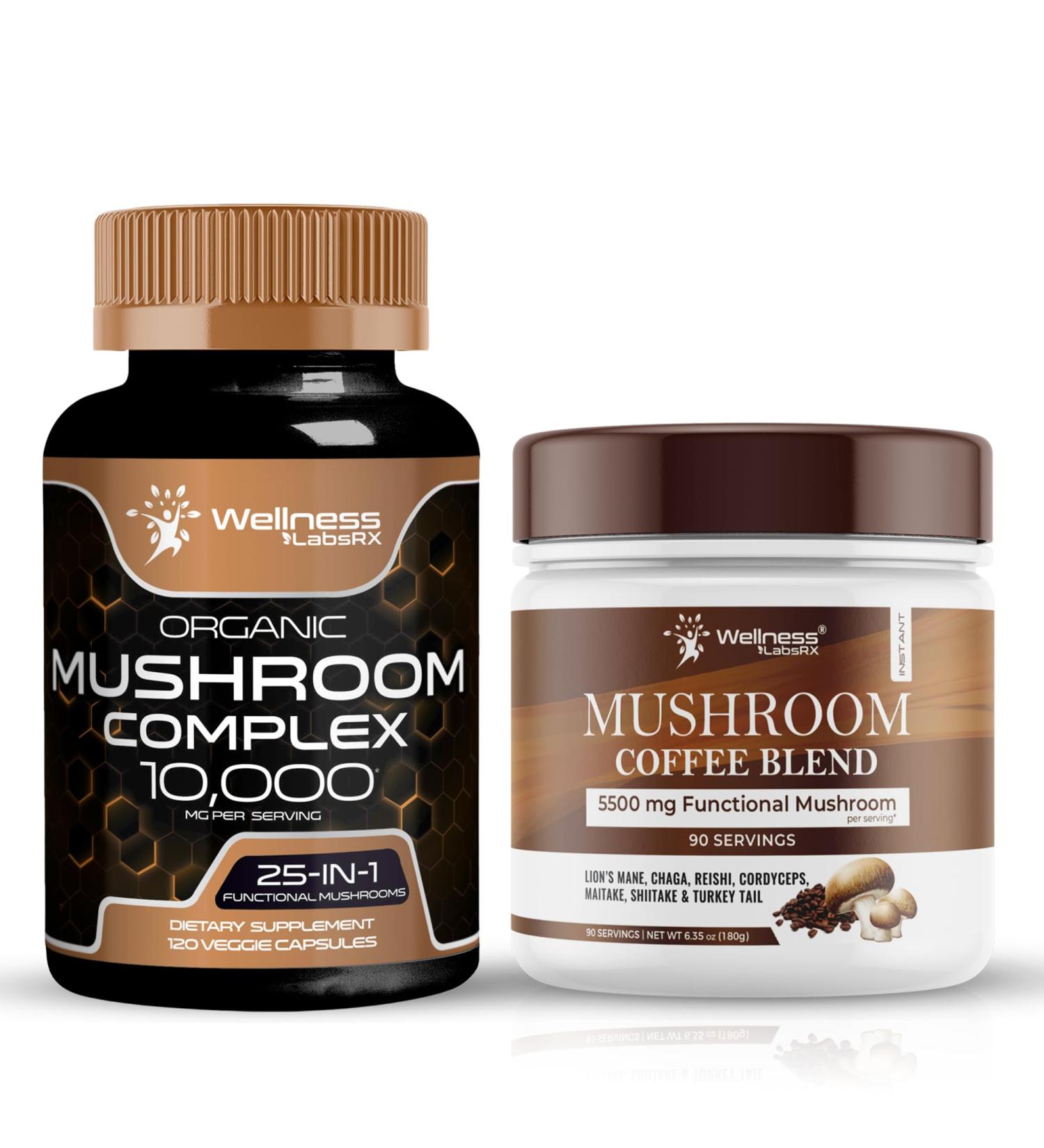 WELLNESS LABSRX Mushroom Supplement Capsules 10 000mg - Mushroom Coffee Blend