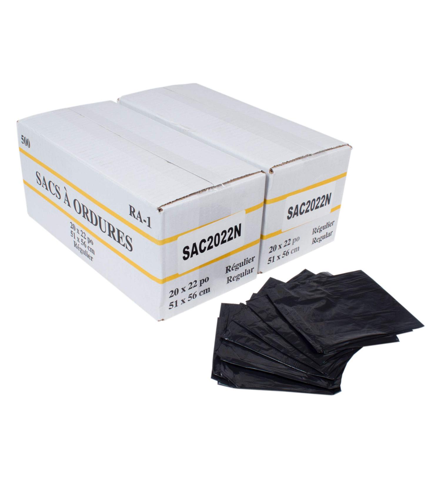 Commercial Garbage/Trash Bags - Regular - 20" x 22" (50.8 cm x 55.8 cm) - Black - 2 Boxes of 500