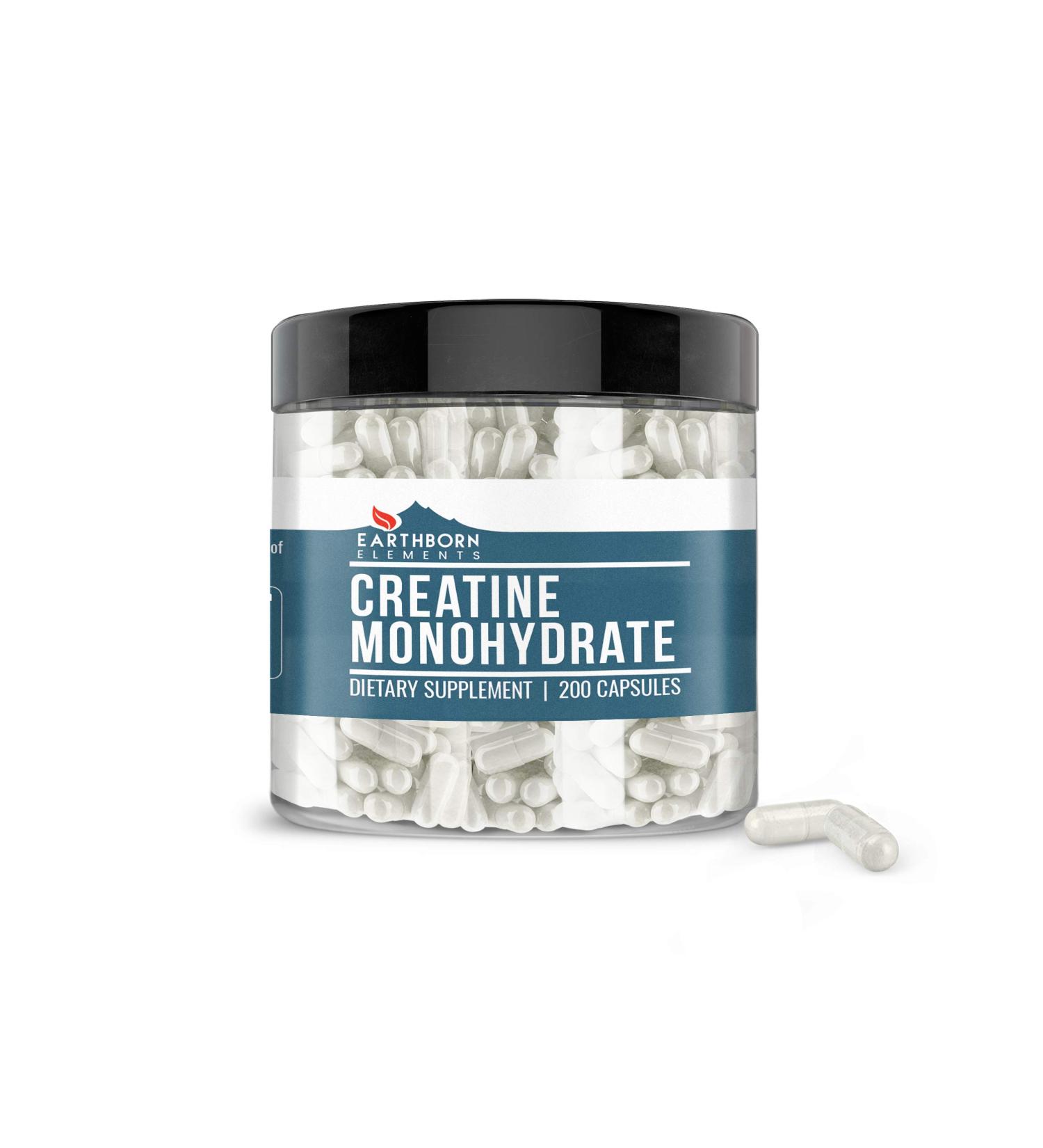 Earthborn Elements Creatine Monohydrate 200 Capsules - Pure, Undiluted, No Additives - 200 Count (Pack of 1) - Buy Online on GoSupps.com