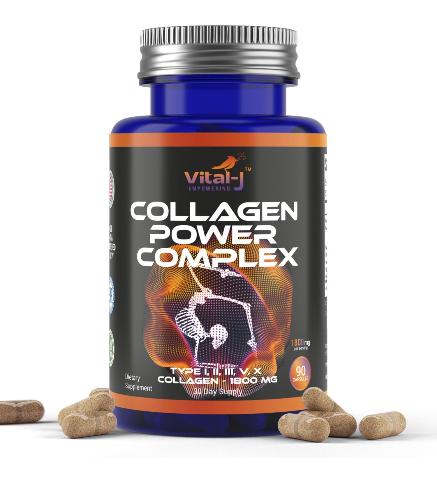 5-IN-1 Collagen Peptides 1800mg, 90 Capsules - Type I, II, III, V, X - Collagen Supplements Capsules for Women and Men - Hydrolyzed Protein, Healthy Hair, Skin, Nails and Joint support supplement - Buy Online on GoSupps.com