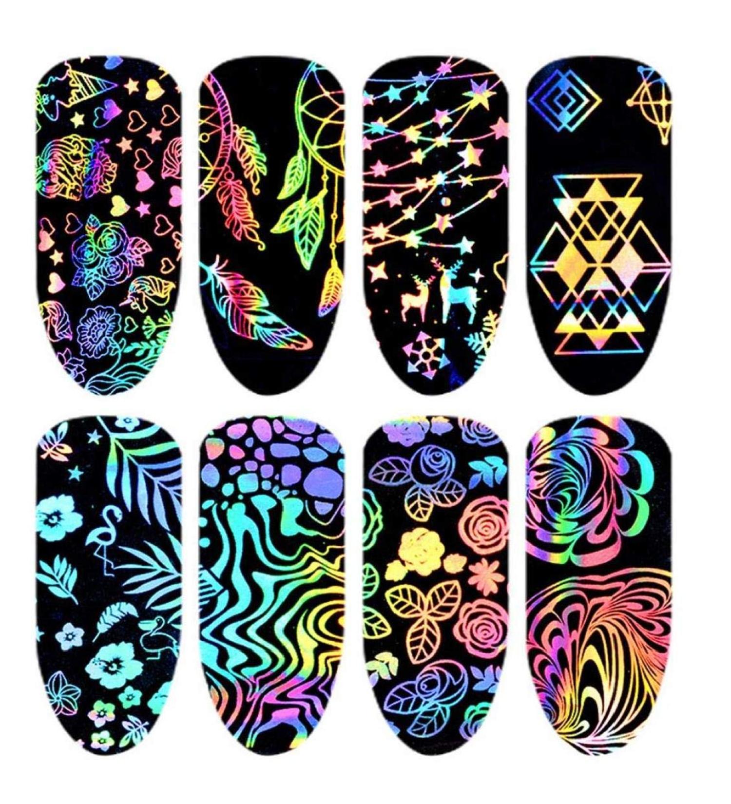 1set(8piece) Starry Sky Nail Stickers Multi Usage Nail Foil Stickers Star Slice Nails Art Chic Nail Stickers Laser - Buy Online on GoSupps.com