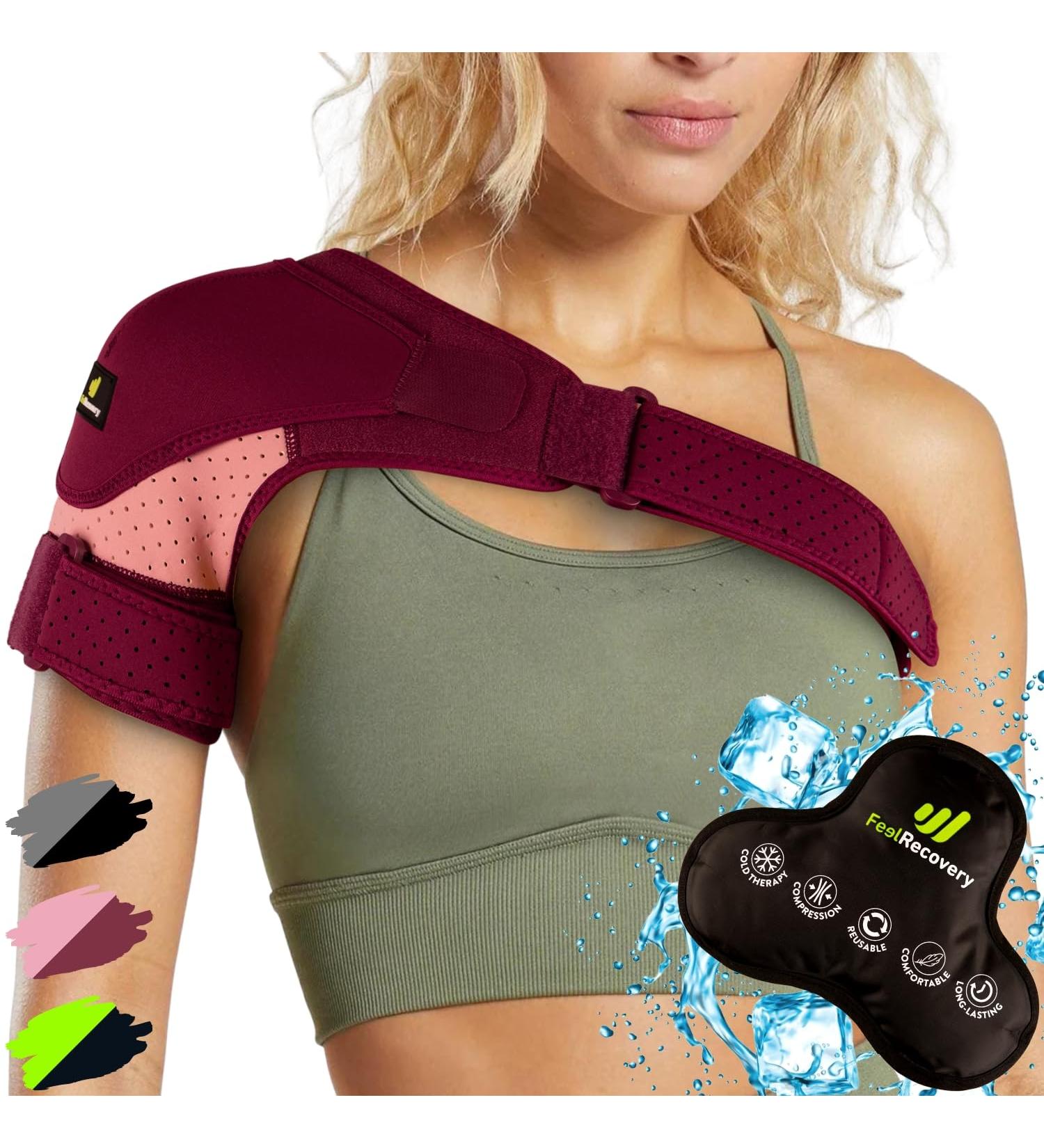 Sport Shoulder Bandage with Cooling Pads - Adjustable Neoprene Support for Rotator Cuff - Cold & Heat Therapy for Men & Women (S/M Bordeaux) - Buy Online on GoSupps.com