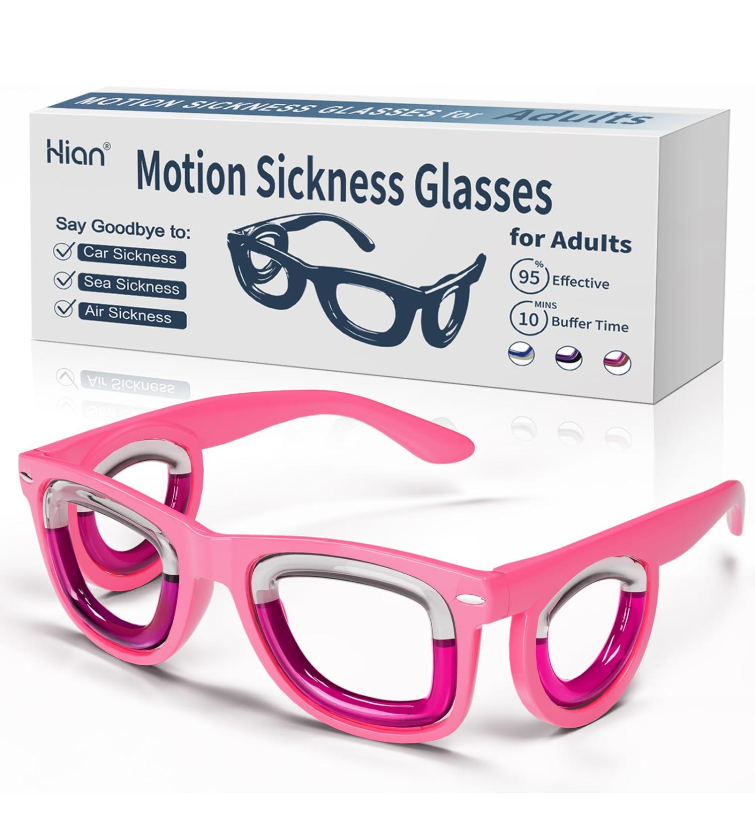 Hion Adult Anti-Motion Sickness Smart Glasses - Ultra-Light Portable Nausea Relief for Travel Carsickness Airsickness & Seasickness (A01-Pink - Buy Online on GoSupps.com