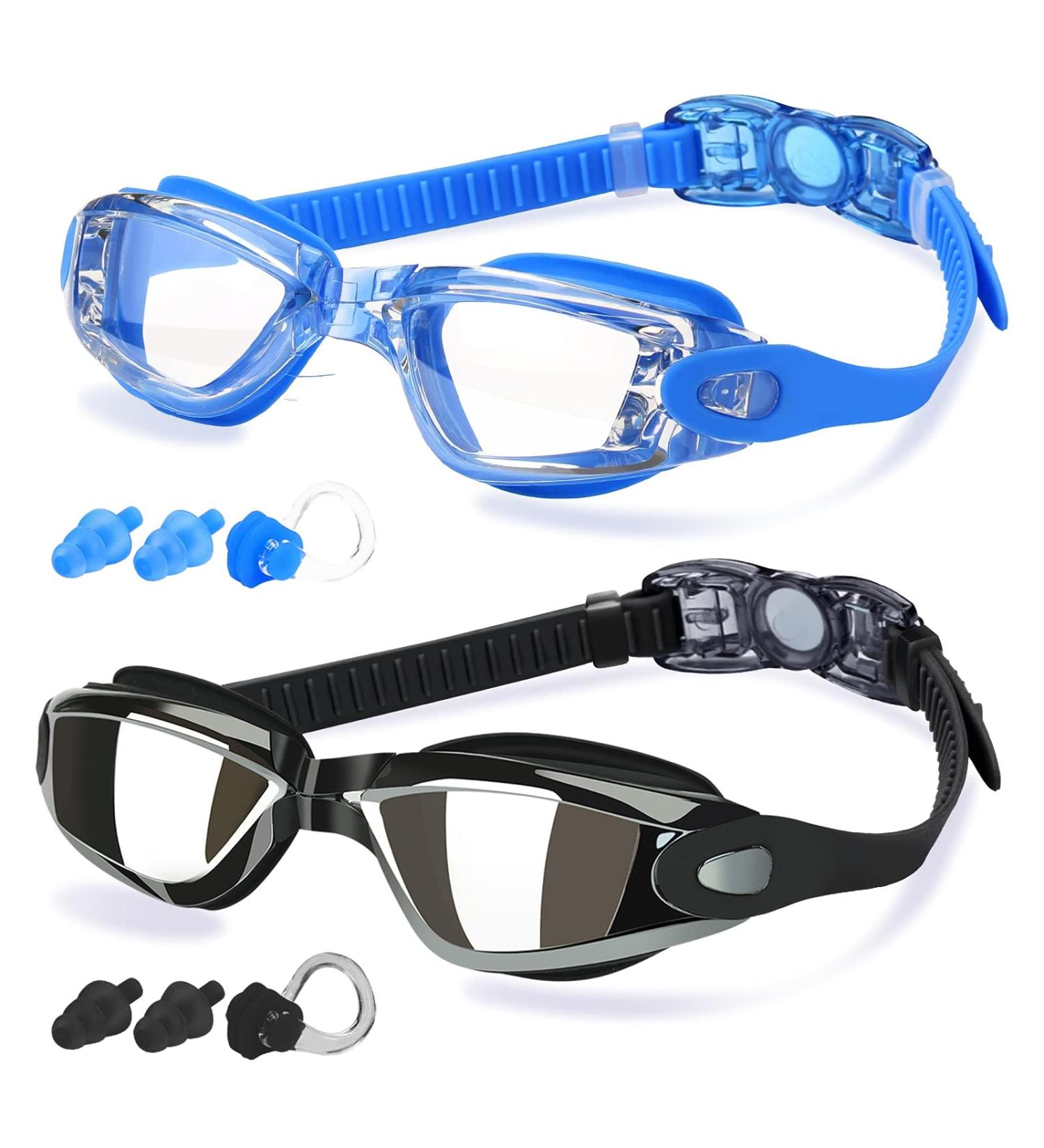 Cooloo Swimming Goggles for Men | 2-Piece Set with UV Protection Anti-Fog & Adjustable Belt | Comfortable Adult Swim Goggles - Blue & Black Mirrored Lens - Buy Online on GoSupps.com