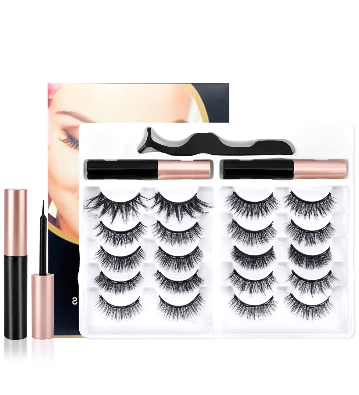 10 Pairs 3D Magnetic False Eyelashes Set with Eyeliner & Tweezers - Reusable Waterproof Long-Lasting Makeup - Buy Online on GoSupps.com