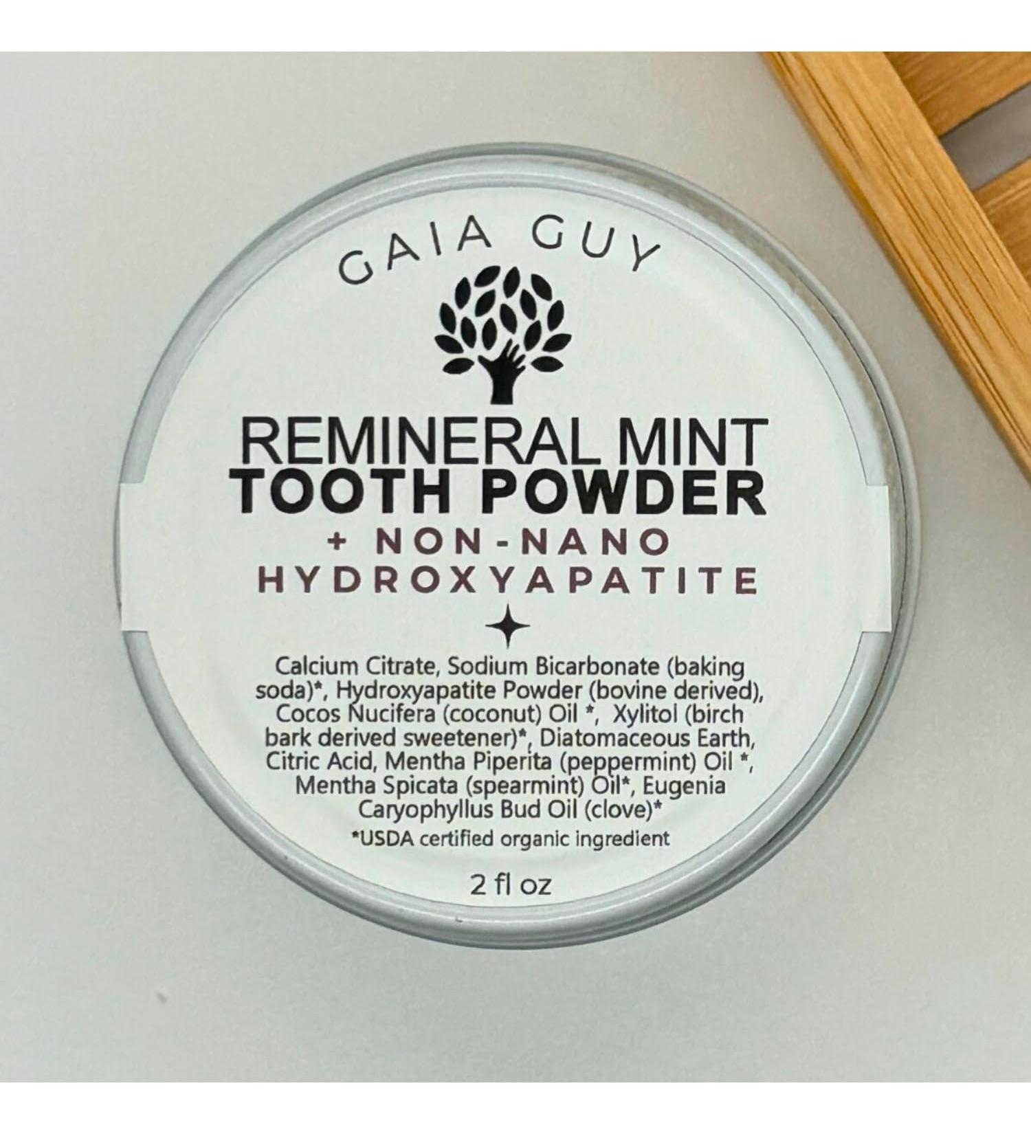 Remineral Mint Natural Tooth Powder + Naturally Sourced Hydroxyapatite - Plastic and Flouride Free (2 oz)