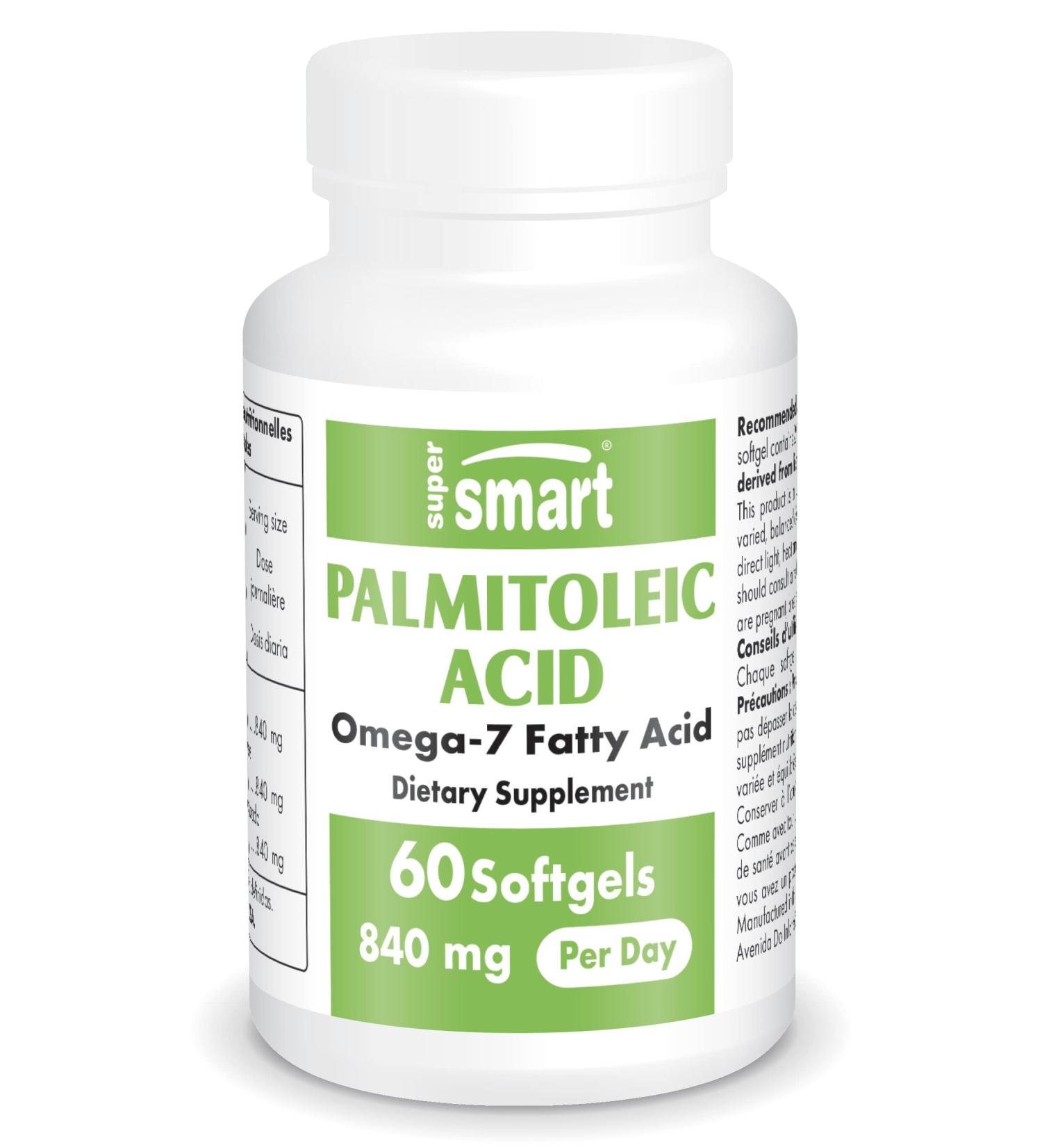 Palmitoleic Acid 840 mg daily - Omega 7 Patented (Provinal ) - Fish Oil - Skin Supplement - Supports Cholesterol Levels and Protects the Heart - Gluten Free - Supersmart - Buy Online on GoSupps.com