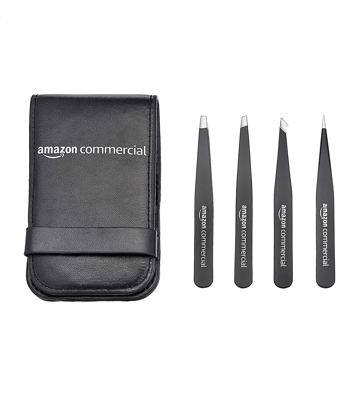 AmazonCommercial Stainless Steel Tweezers Set - Slant & Pointed Precision Tweezers for Ingrown Hair, Eyebrow Plucking - 4-Pack - Buy Online on GoSupps.com