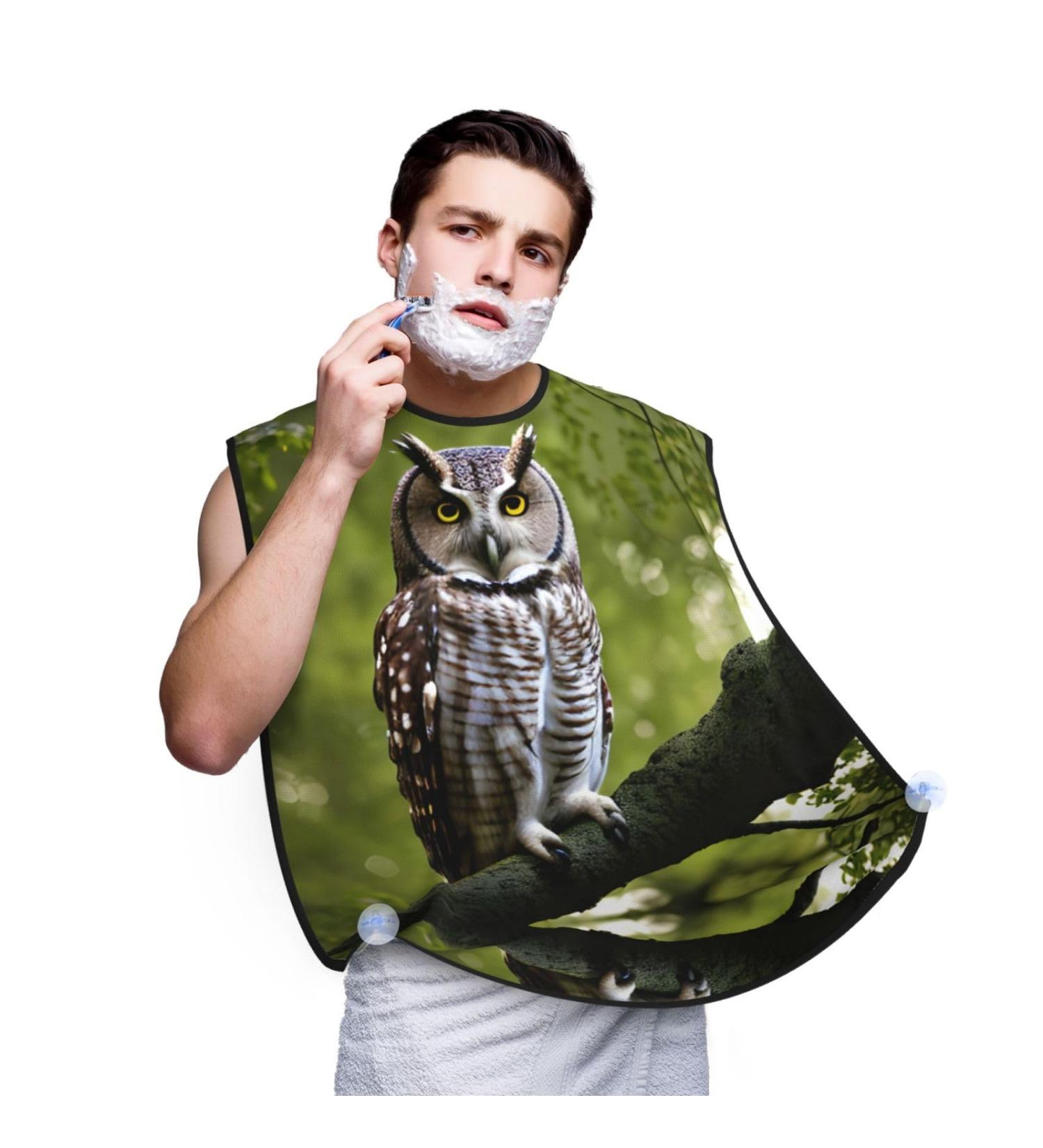 Owl Tree Branches Print Beard Bib Apron - Best Beard Hair Catcher for Men | Trimming & Shaving Cloth - Buy Online on GoSupps.com