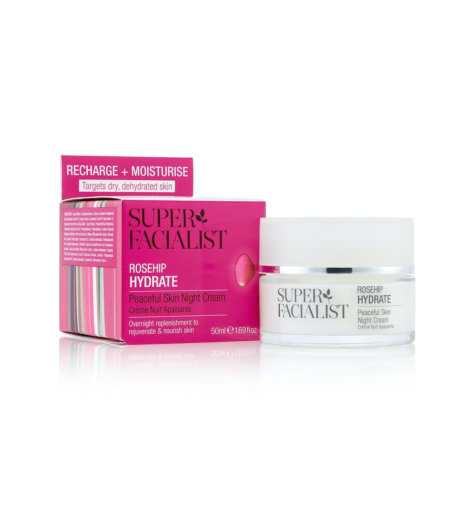 Super Facialist Rosehip Night Cream with Hyaluronic Acid & Cucumber Oil - Replenishing Moisturizer for Gentle Face Care | Vegan Friendly 50ml - Buy Online on GoSupps.com