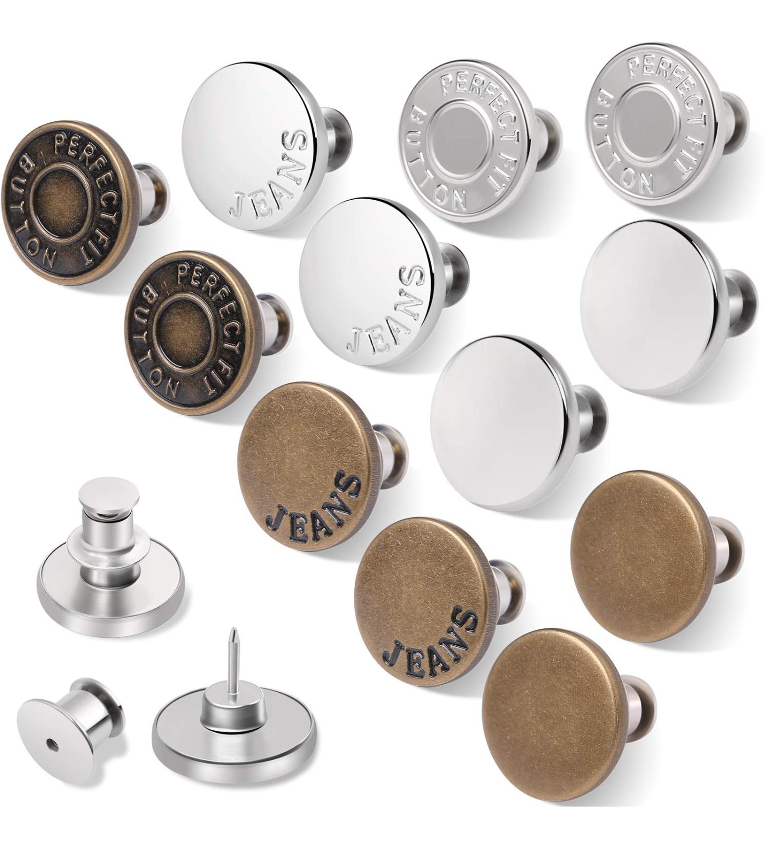 Adjustable Metal Jean Buttons Pins - 12 Sets for Loose Jeans - No Sew Instant Replacement - Snap Tack Pants Button Tightener by Ceryvop - Buy Online on GoSupps.com