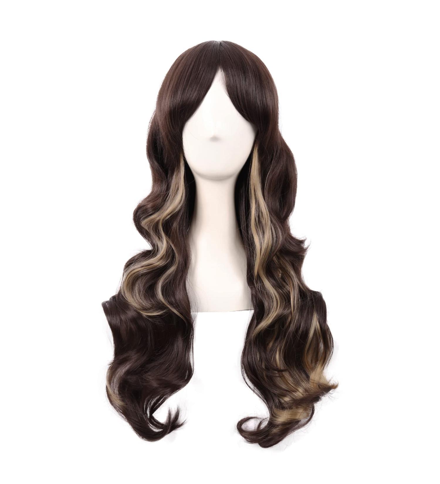 MapofBeauty 28 Inch Charming Women Side Bangs Long Curly Synthetic Wig (Brown Mixed Blonde) - Buy Online on GoSupps.com