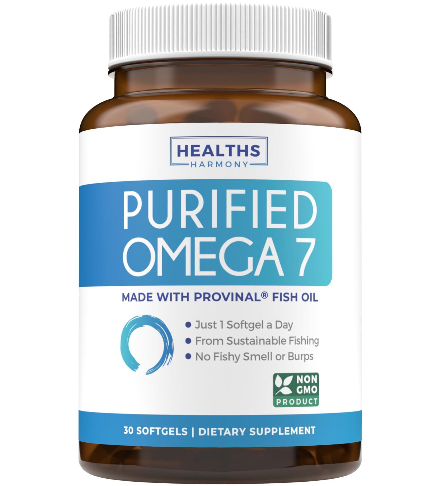 Omega 7 Supplement for Women and Men - High Potency & Purity Palmitoleic Acid Fatty Acid Fish Oil Supplement from Patented Provinal with Lowest Palmitic Acid - Sustainably Sourced (1 Month Supply) 30 Count (Pack of 1) - Buy Online on GoSupps.com