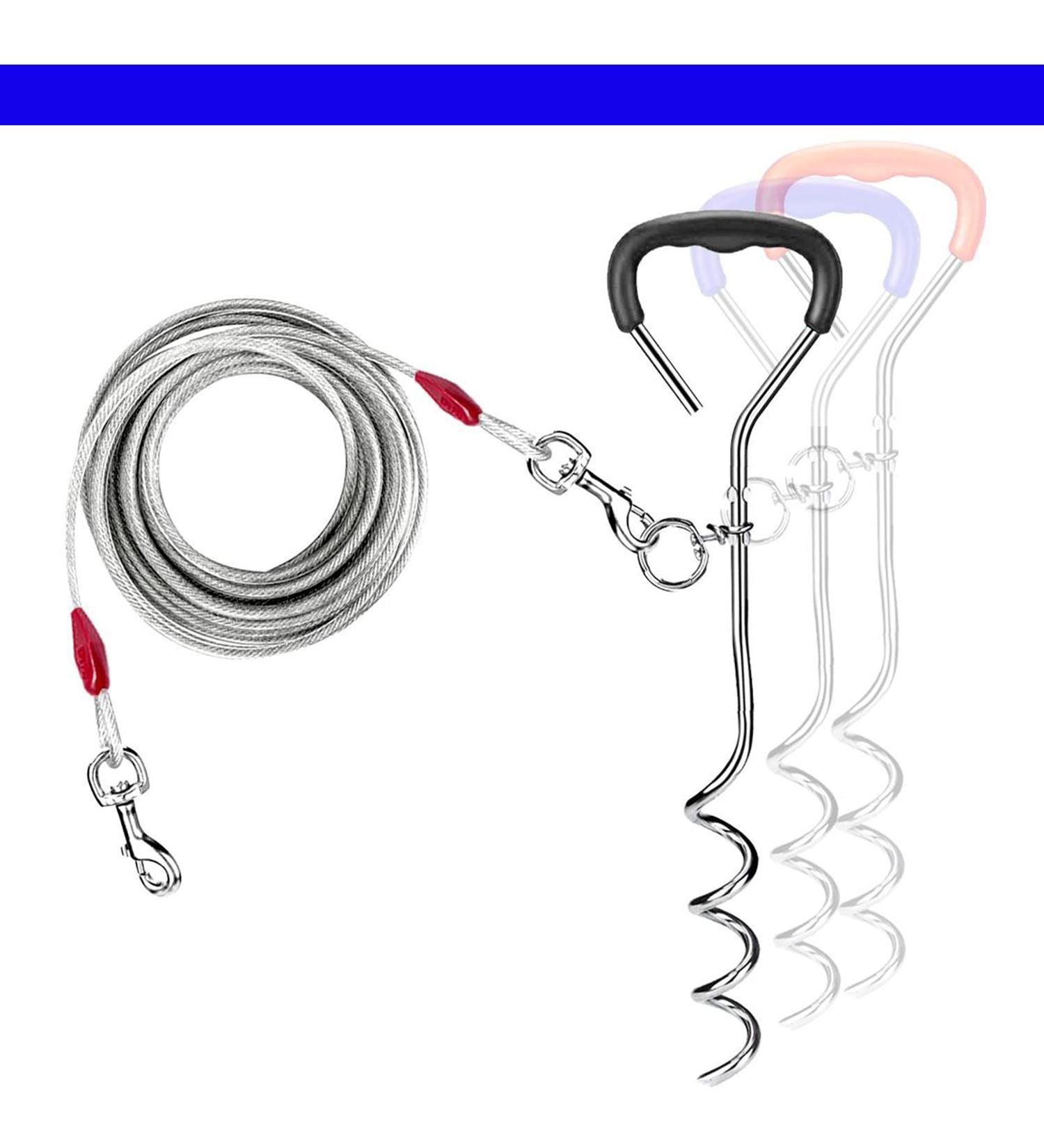 Durable 9m Dog Leash with Steel Spiral & Earth Spout - Perfect for Outdoor Adventures & Camping (Supports 56.7 kg) - Buy Online on GoSupps.com