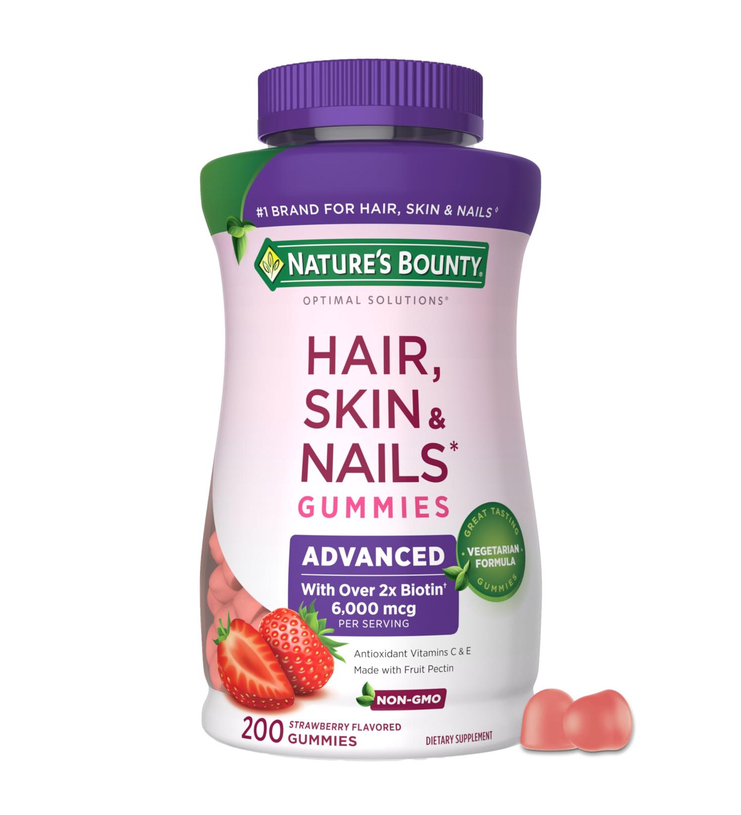 Nature s Bounty Optimal Solutions Advanced Hair Skin and Nails Pectin Gummies 2x Biotin Per Serving No Stick Gummy Vegetarian Formula Strawberry Flavor 200 ct 100 Total Servings 200 Count (Pack of 1) - Buy Online on GoSupps.com