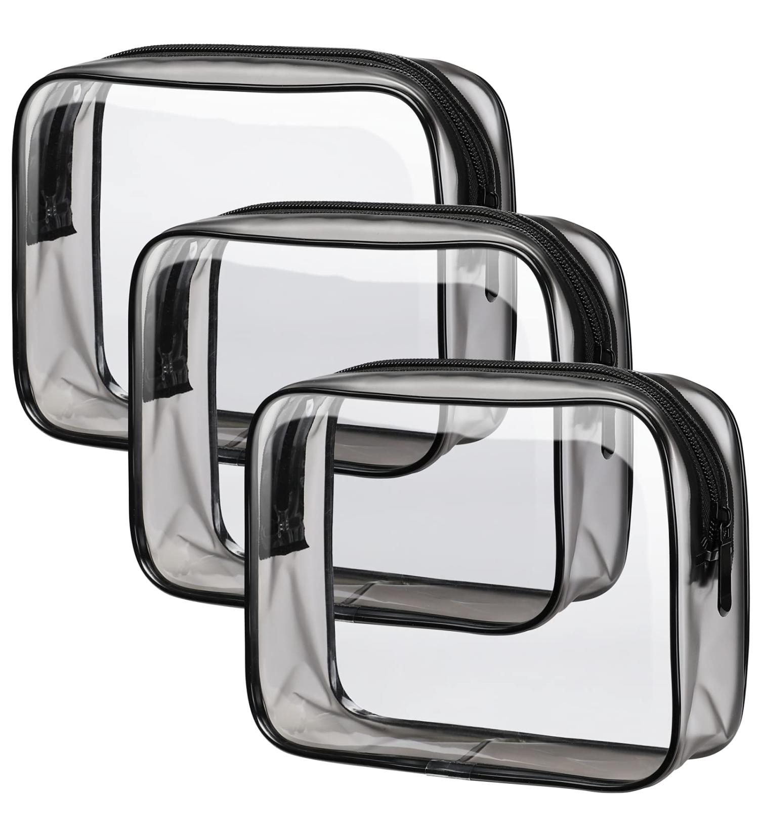 PACKISM Clear Toiletry Bags 3 Pack - TSA Approved Quart Size for Travel - Men and Women Cosmetic Organizer - Airport Compliant - Black - Buy Online on GoSupps.com