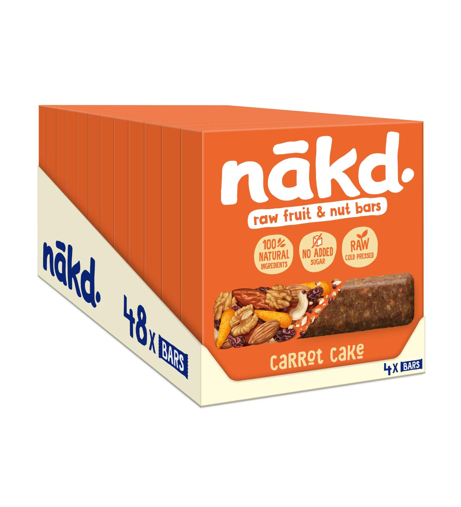 Nakd Carrot Cake Fruit & Nut Bars - Vegan, Gluten-Free Snack - 35g x 48 - Buy Online on GoSupps.com
