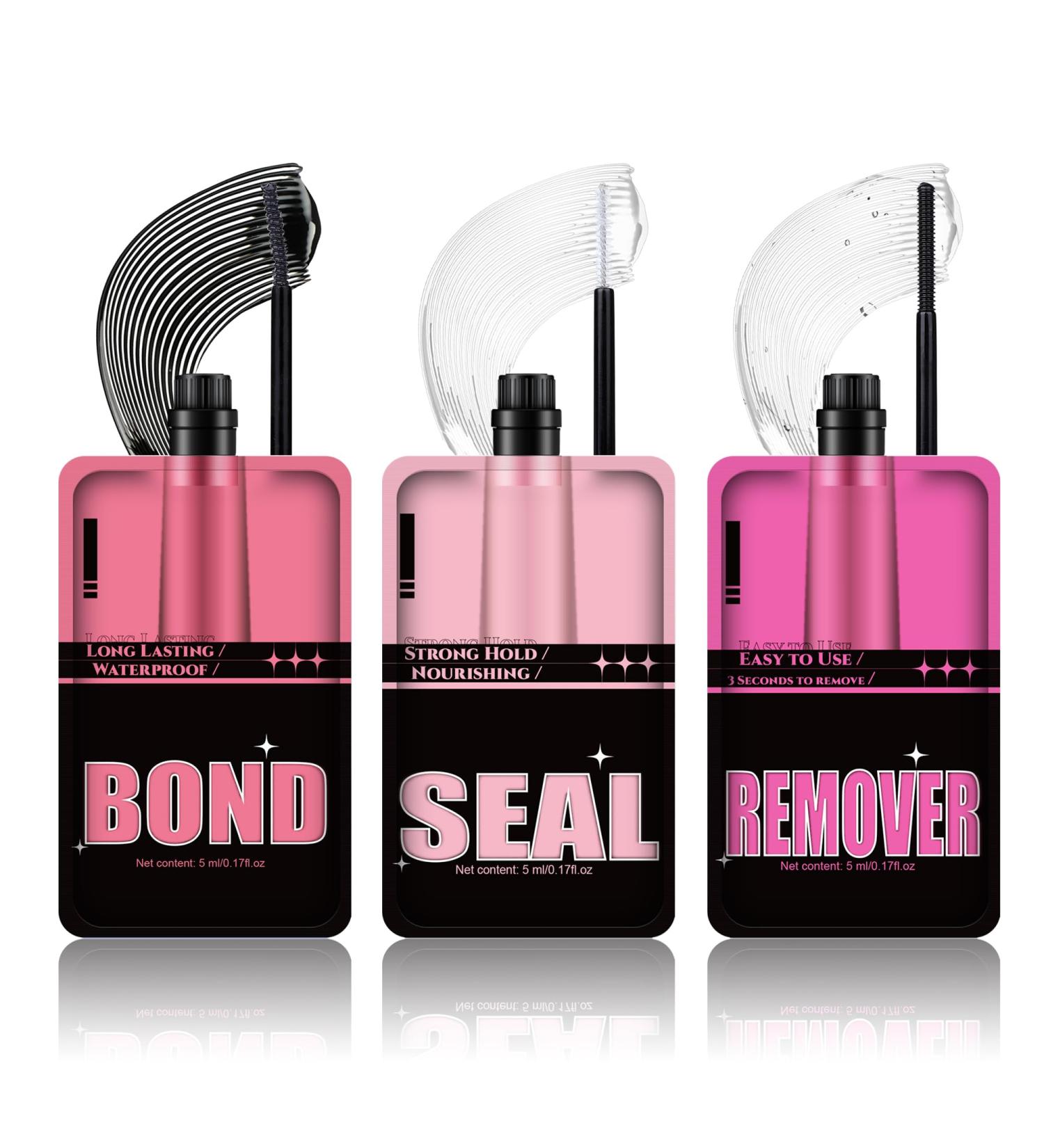 3-in-1 Lash Bond, Seal, & Remover Kit - Strong Hold Adhesive for DIY Eyelash Extensions - Long Lasting & Easy to Use - 3 * 5ml - Buy Online on GoSupps.com