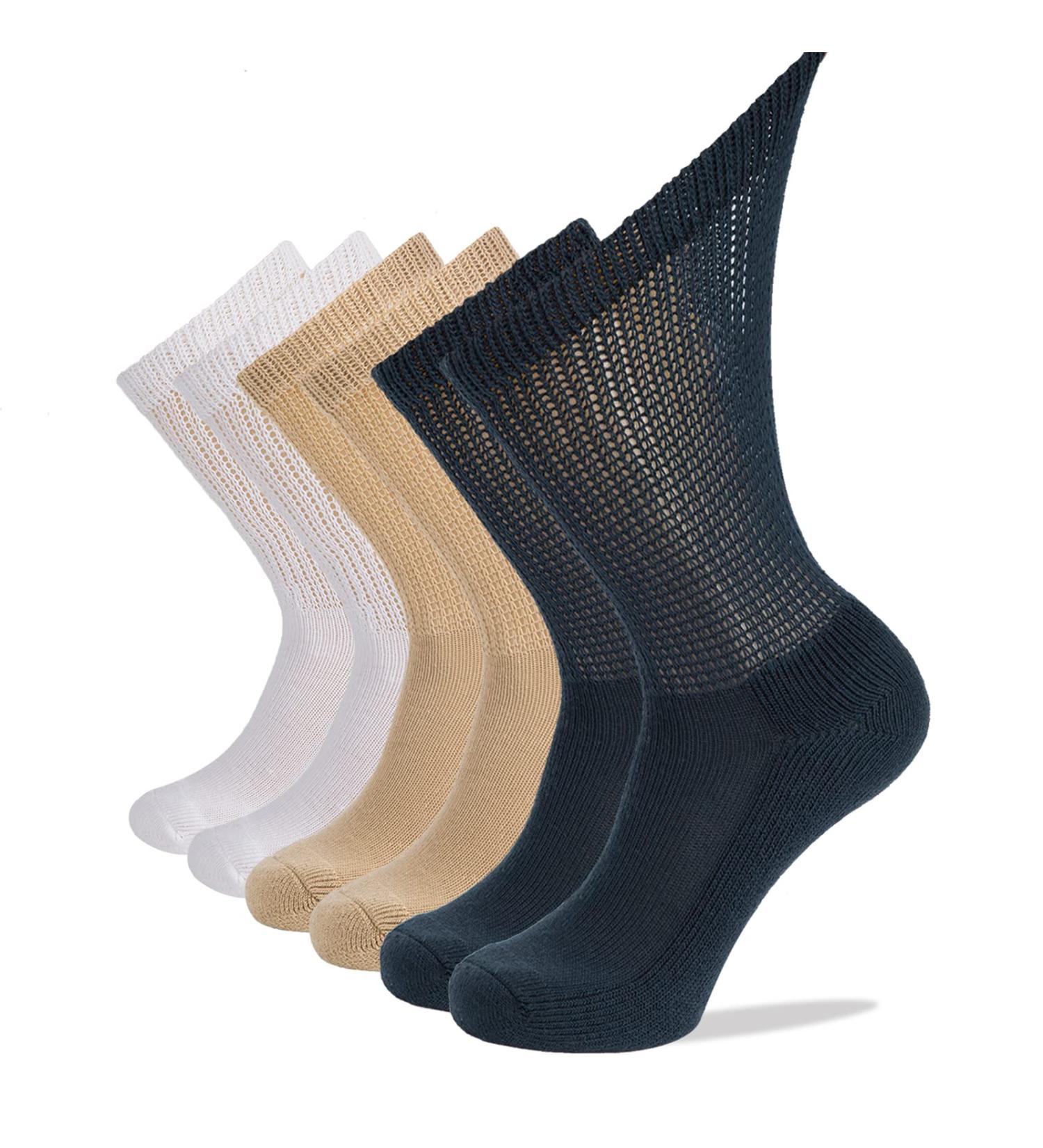 MD FootThera 6 Pairs Men Non-Binding Thermal Diabetic Socks - Warm Winter Crew Socks with Cushion Sole & Moisture Wicking Technology - Size 10-13, 2 White/2 Brown/2 Navy - Buy Online on GoSupps.com