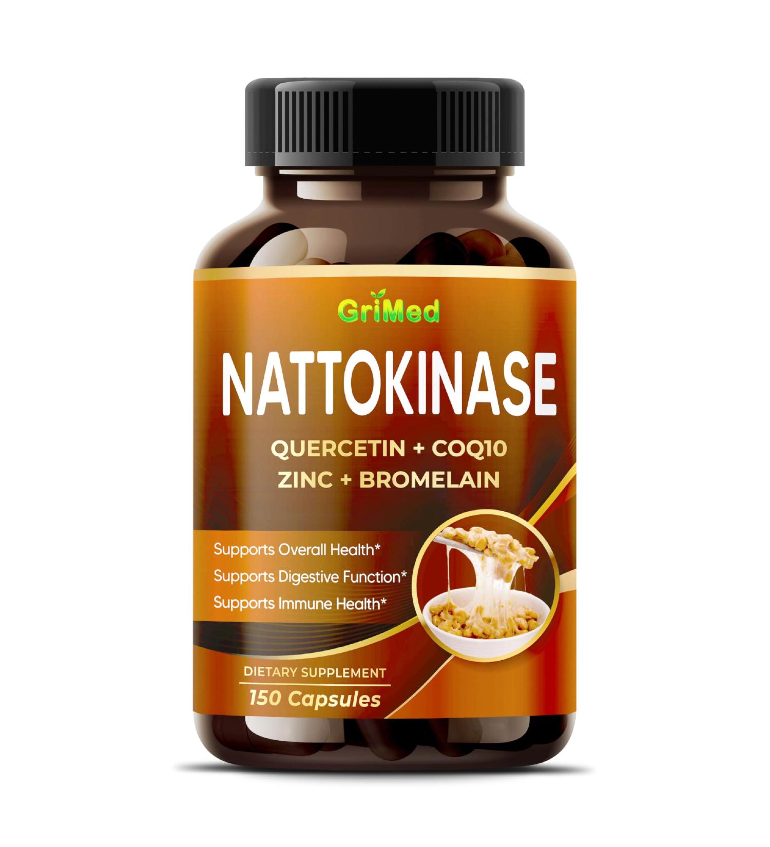 GriMed Nattokinase Capsules with Quercetin CoQ10 Zinc & Bromelain Dietary Supplement 150 Capsules - Buy Online on GoSupps.com