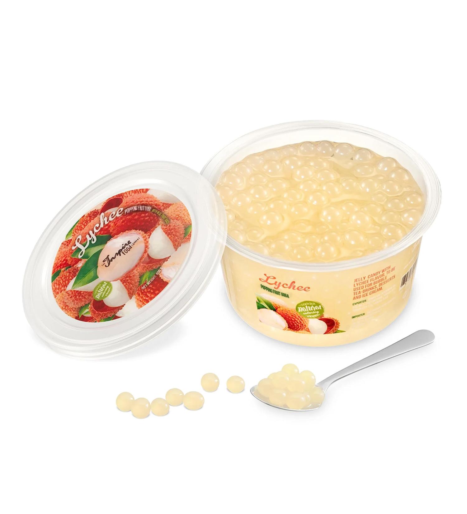 Inspire Food Bubble Tea Pearl Litschi - Vegan Gluten-Free Popping Boba Pearls 450g | Authentic Fruit Beads for Delicious Bubble Tea - Buy Online on GoSupps.com