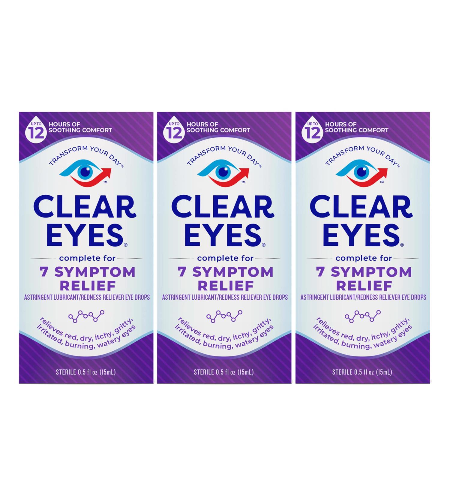 Clear Eyes Complete 7 Symptom Relief Eye Drops 0.5 Fl Oz (Pack of 3) - 1.5 Ounce - Buy Online on GoSupps.com