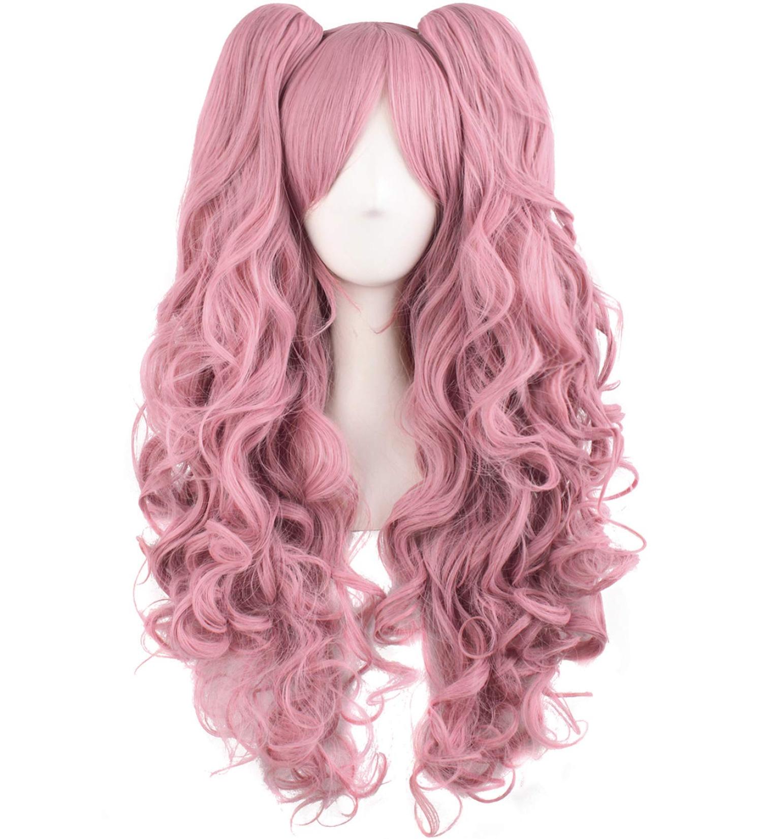MapofBeauty Lolita Long Curly Clip on Ponytails Cosplay Wig (Rouge Pink) - Buy Online on GoSupps.com