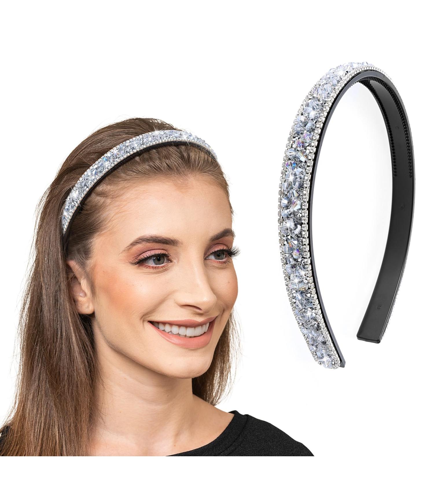 Tyqour 1 Piece Sparkling Crystal Hair Bands Skinny Headbands Non-Slip Rhinestone Headband Women Glitter Wedding Birthday Holiday Hair Accessories for Women Girls Gifts - Buy Online on GoSupps.com