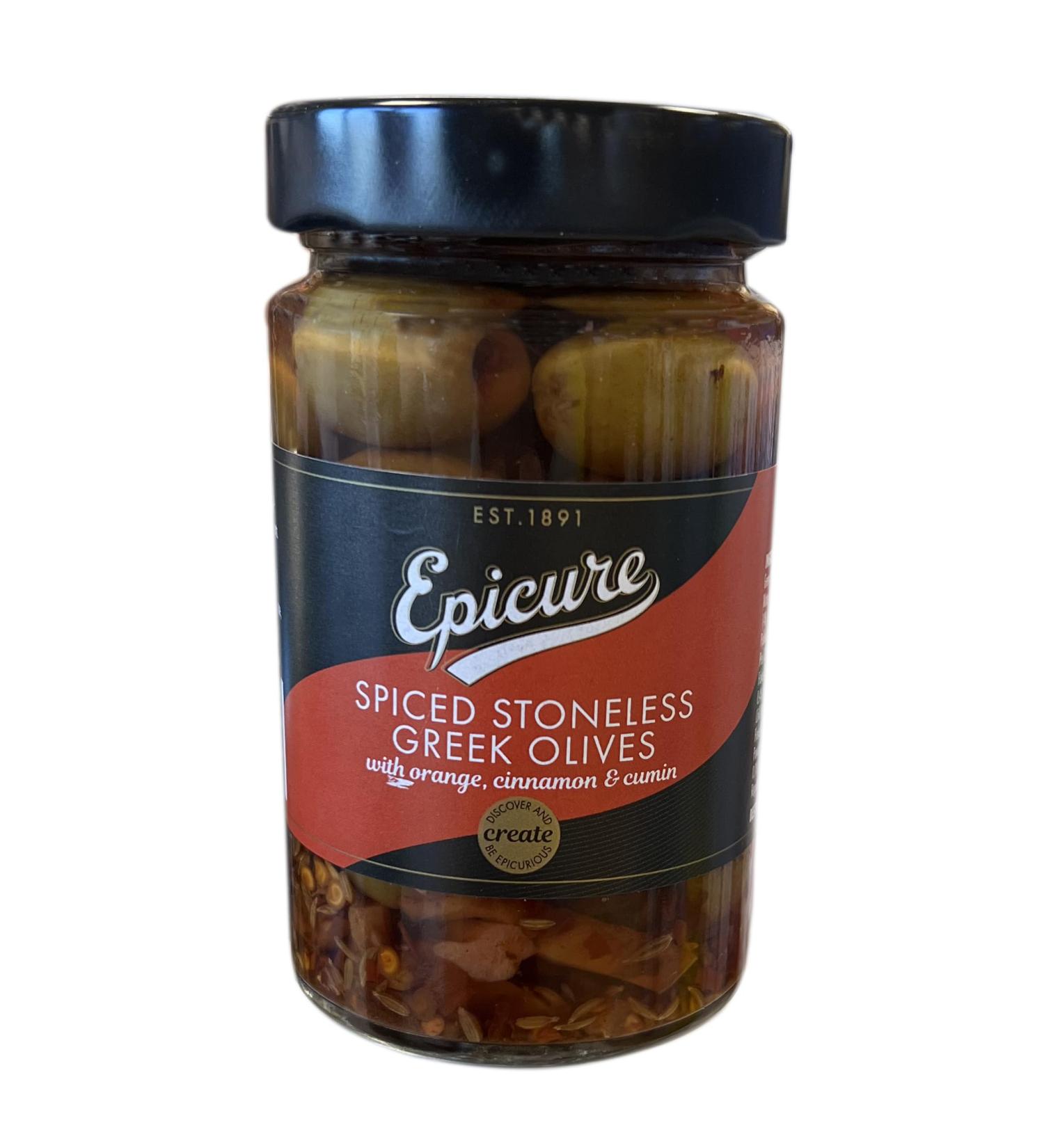 Epicure Spiced Stoneless Greek Olives 310 g (Pack of 1) - Buy Online on GoSupps.com
