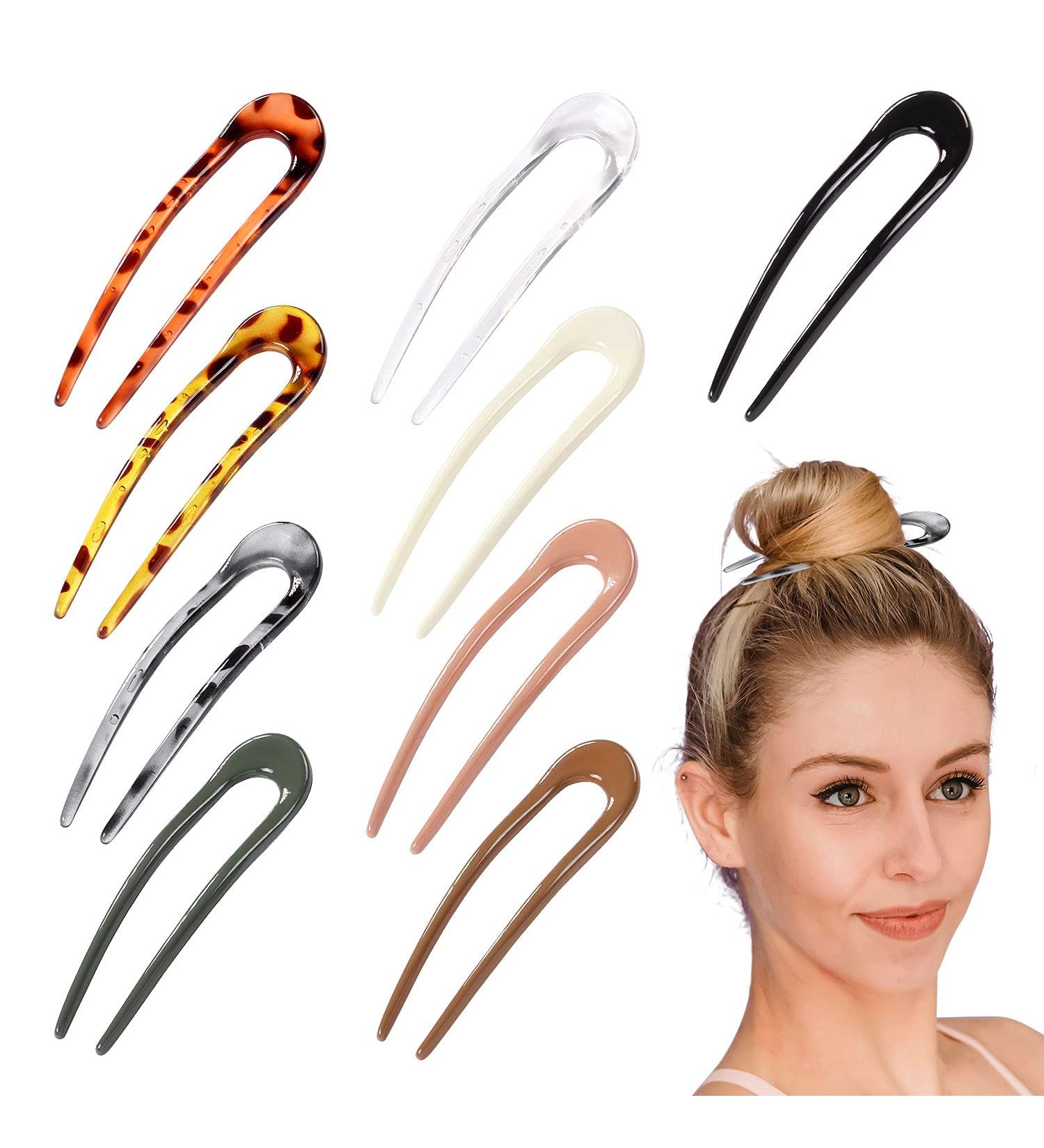 9 Pack Tortoise Shell U-Shaped Hair Sticks - Resin Chopsticks for Bun Chignon Decor - Long Fork Pen Hairpins Clips Barrettes - Buy Online on GoSupps.com