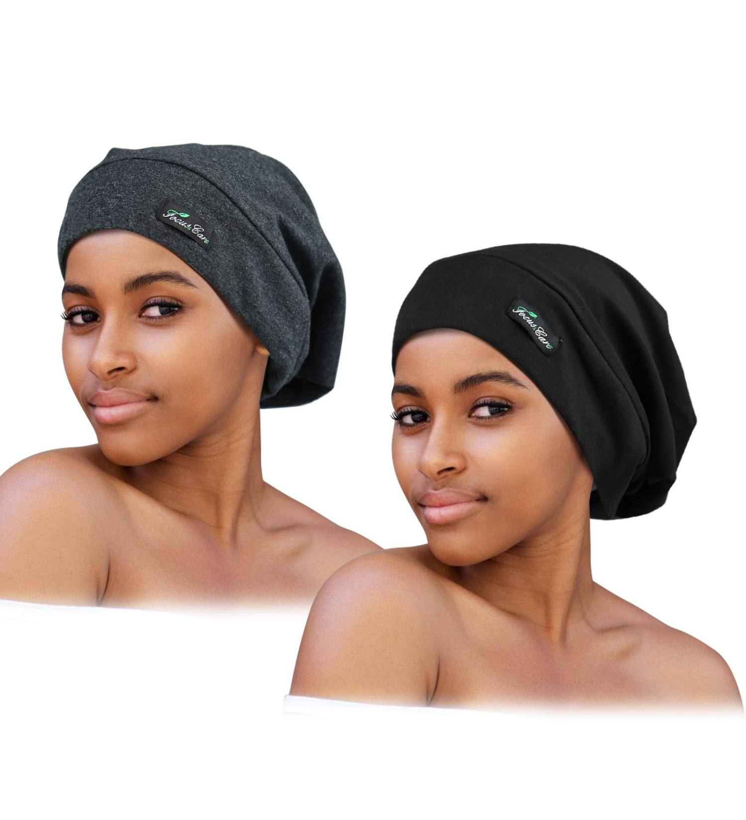 Adjustable Satin Lined Sleep Cap for Curly Hair, Dreadlocks, Braids | Set of 2 | Men & Women | Black & Dark Gray - Buy Online on GoSupps.com