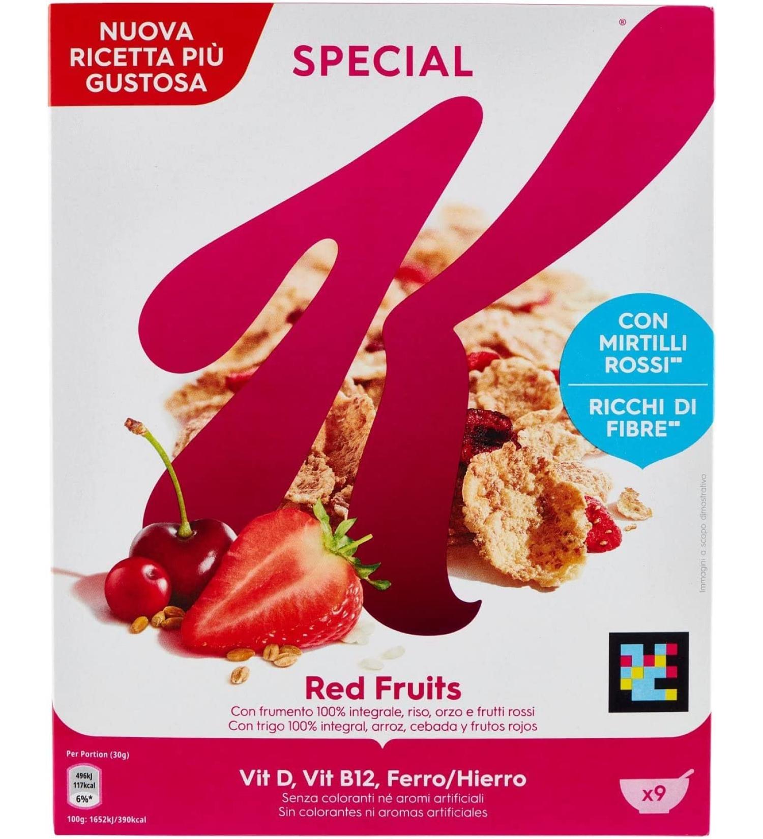 Kellogg Company Kelloggs Special K Red Fruit Fiocchi di Riso Cereals Whole Wheat and Barley Rice Flakes with Vitamins and Minerals with Red Fruit 290g Cereal Flakes - Buy Online on GoSupps.com