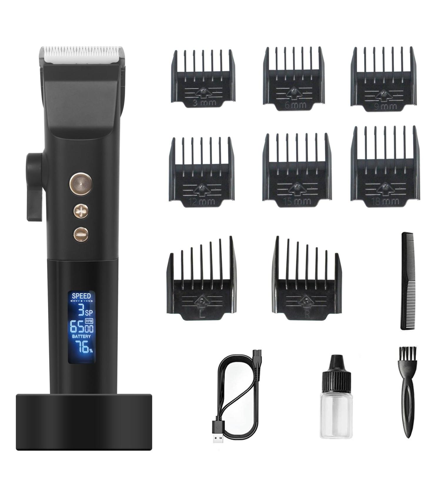 Buy Rechargeable Hair Clippers for Men - Titanium Ceramic Blade Electric Pusher with LCD Display & Charging Stand - Buy Online on GoSupps.com