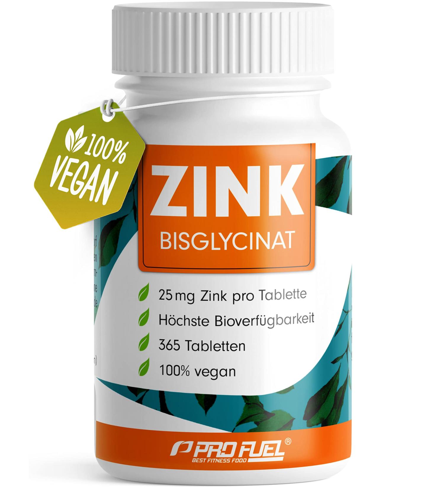 Zink 25mg - 365 Vegan Tablets with Zinc Bisglycinate | High Bioavailability & Lab Tested | Profuel Annual Supply - Buy Online on GoSupps.com