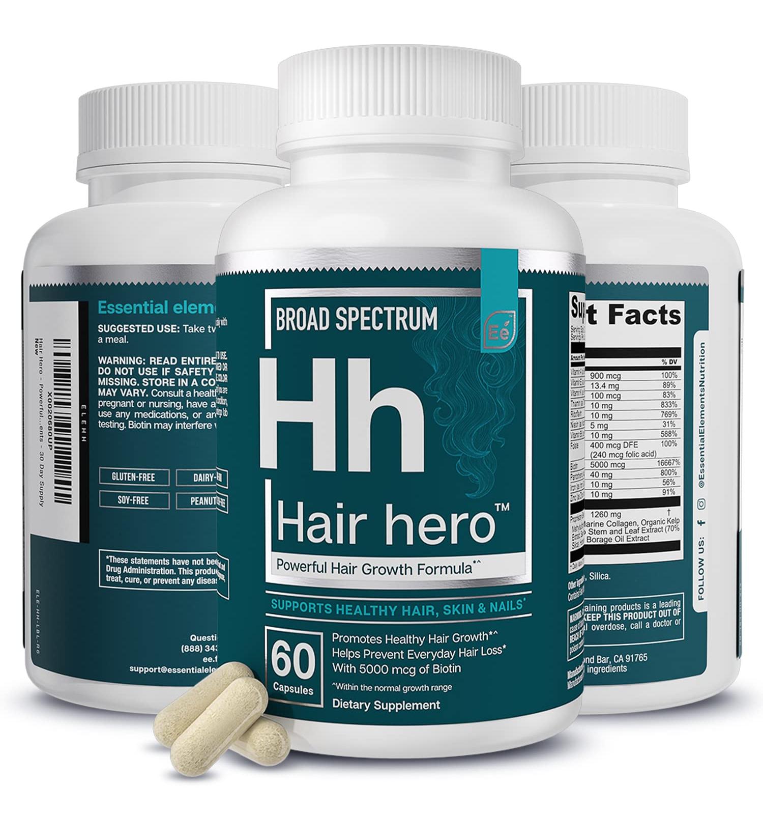 Essential Elements Hair Hero - Powerful Hair Formula with 5000 mcg Biotin - 30 Day Supply for Healthy Hair, Skin, and Nails - Buy Online on GoSupps.com