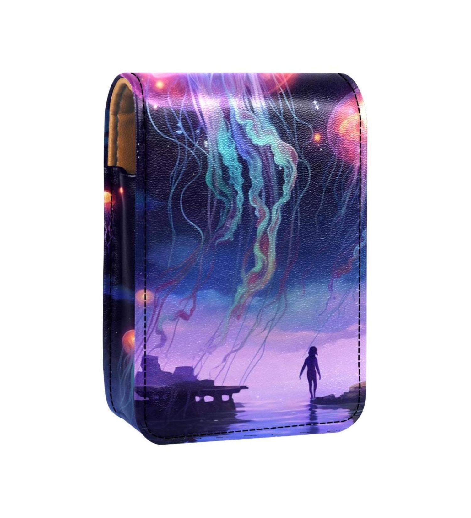 Buy Leather Lipstick Case Organizer with Mirror - Mini Jellyfish Sea Lip Gloss Holder - Buy Online on GoSupps.com