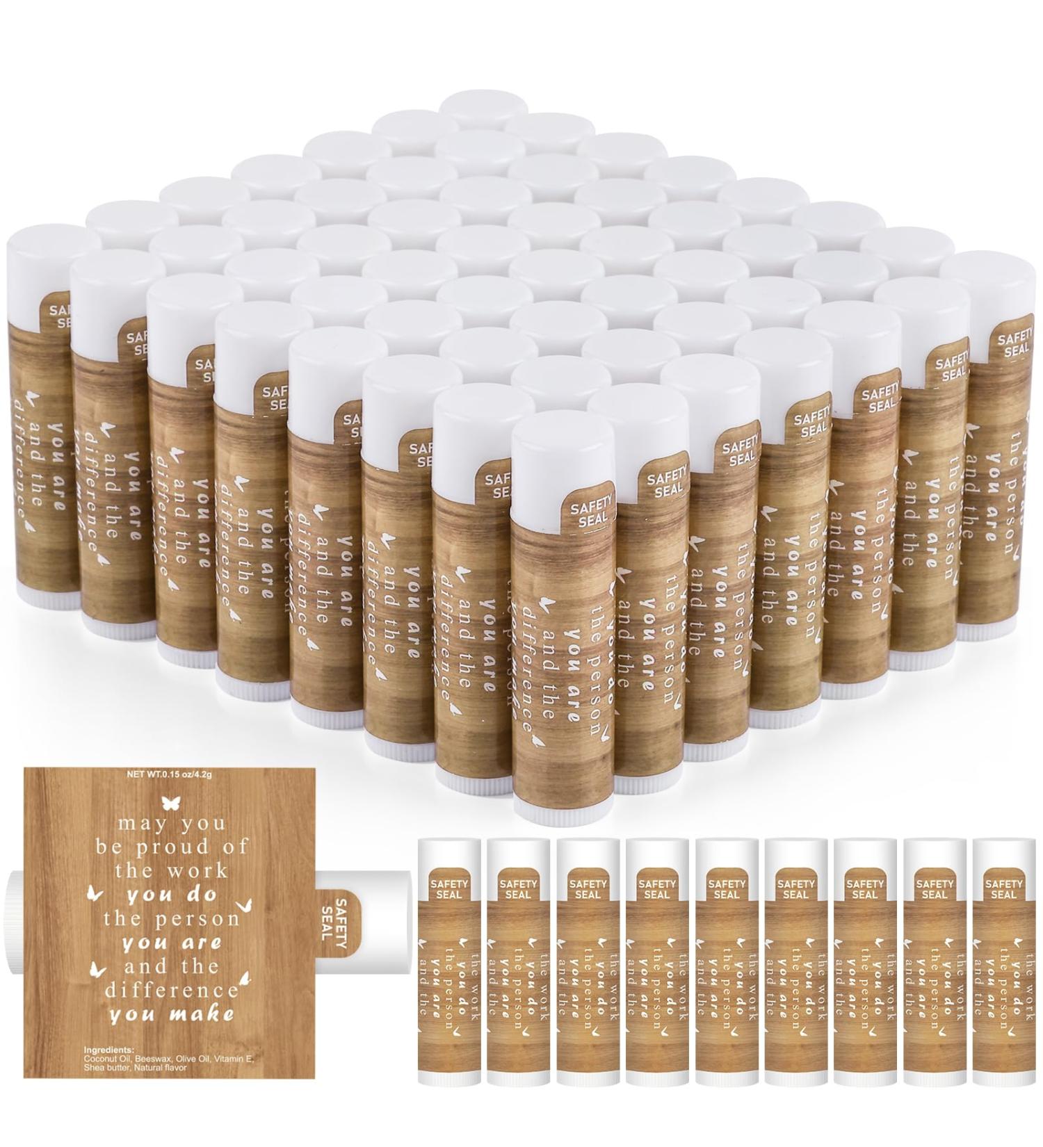 DMSKY Appreciation Gifts 60 Pcs Lip Balm Bulk Staff Appreciation Gifts Bulk Thank You Gifts Bulk for Coworkers Teacher Worker Employee Leaving Farewell Gifts Brown - Buy Online on GoSupps.com