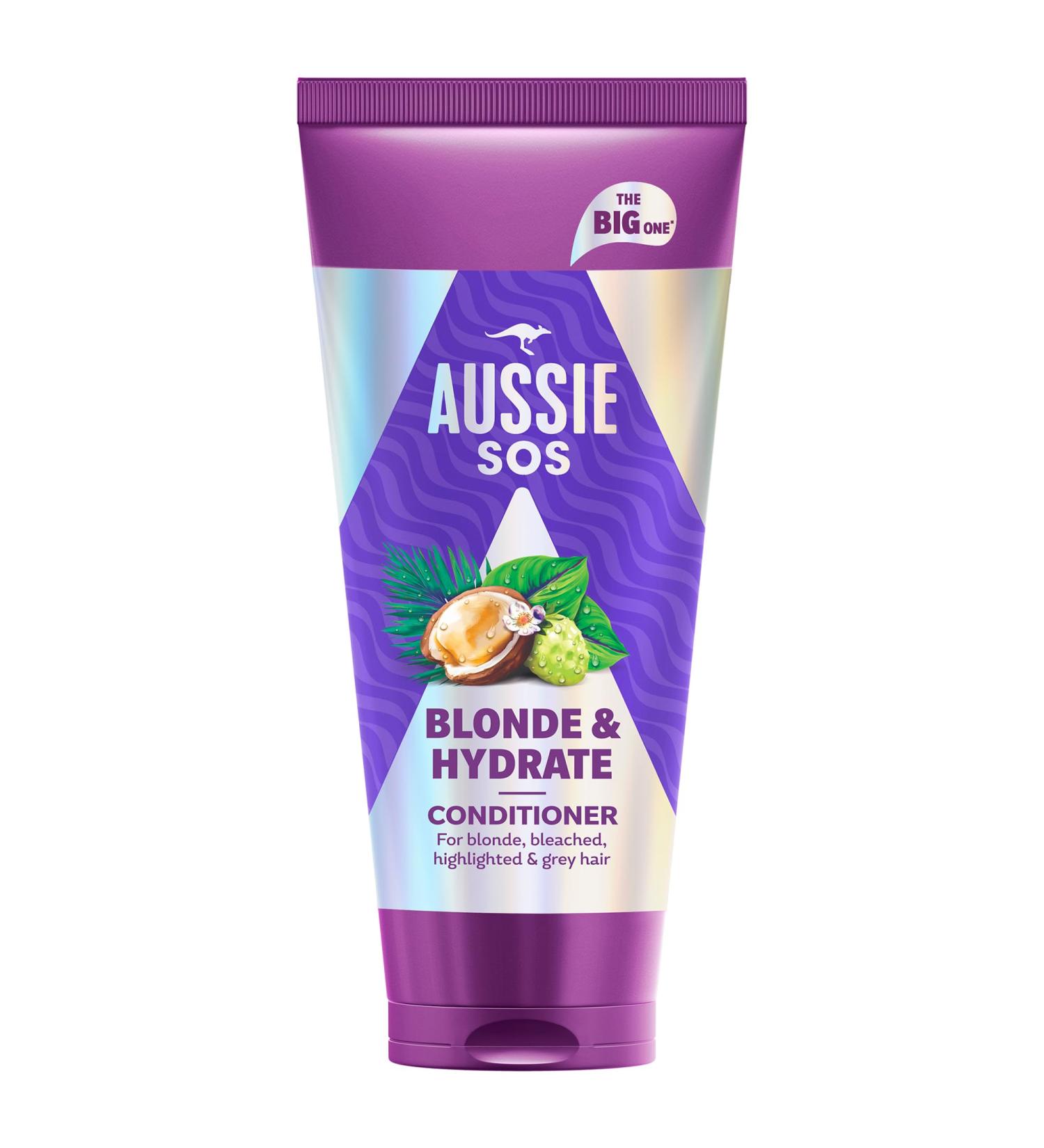 Aussie SOS Blonde & Hydrate Apr s-shampoing 350 ml pour cheveux d color s m ches et cheveux gris d m le et adoucit tout en hydratant les blonds secs et les cheveux argent s - Buy Online on GoSupps.com