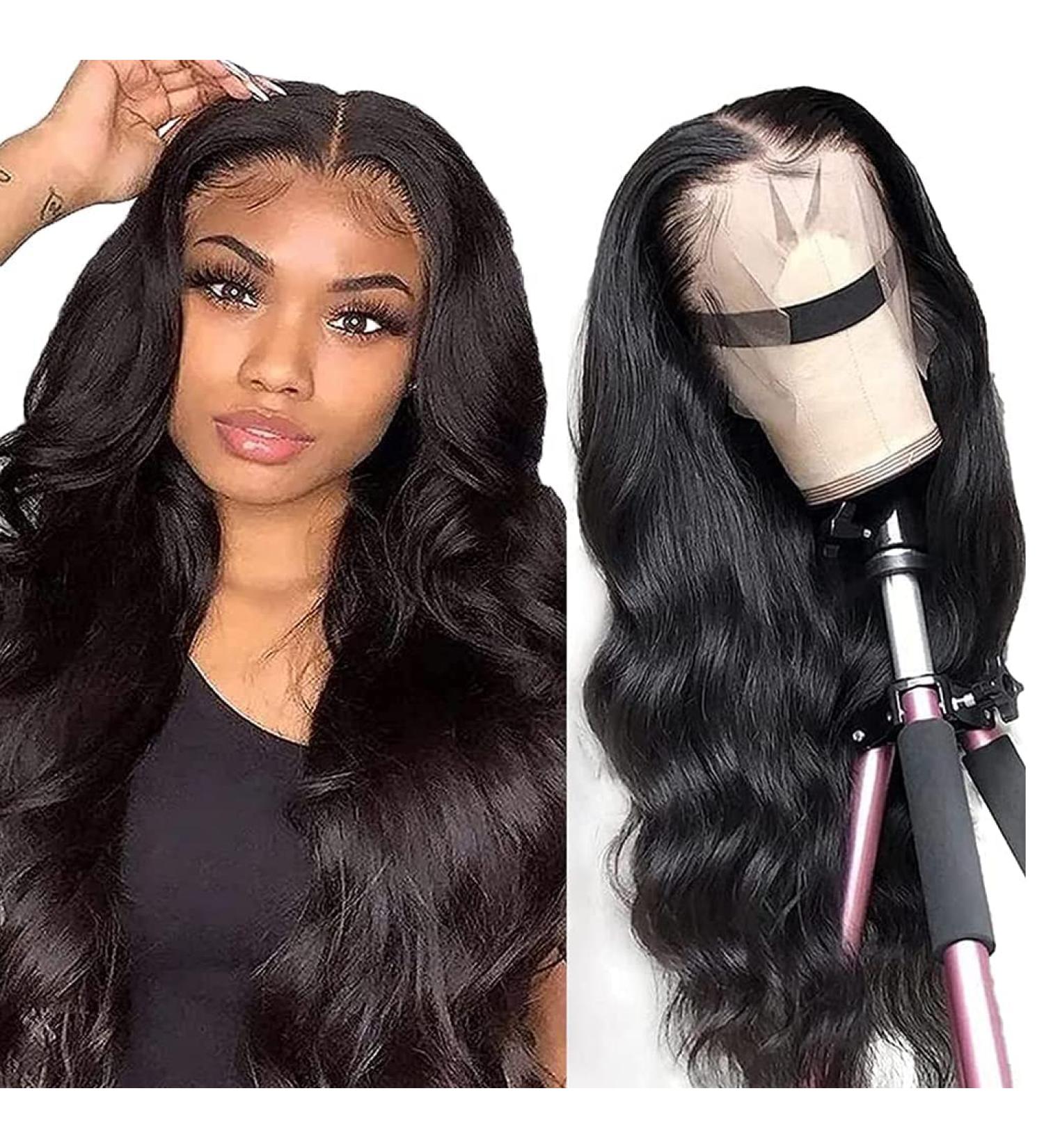 26 Inch Brazilian Virgin Human Hair Lace Frontal Wig for Black Women - 150% Density Pre-Plucked Body Wave Wig with Baby Hair - Natural Color - Buy Online on GoSupps.com