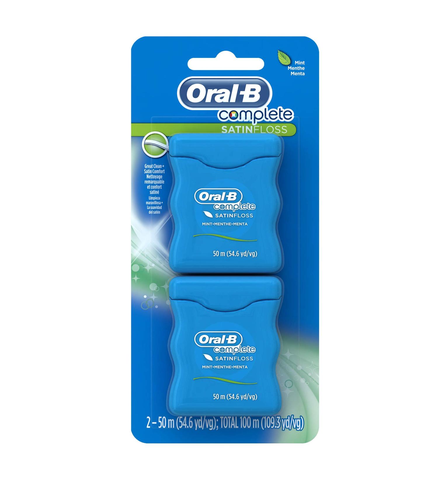 Oral-B Complete Satin Floss Mint 2 Pack - 54.6 yd (50 m) Each for Fresh, Effective Cleaning - Buy Online on GoSupps.com