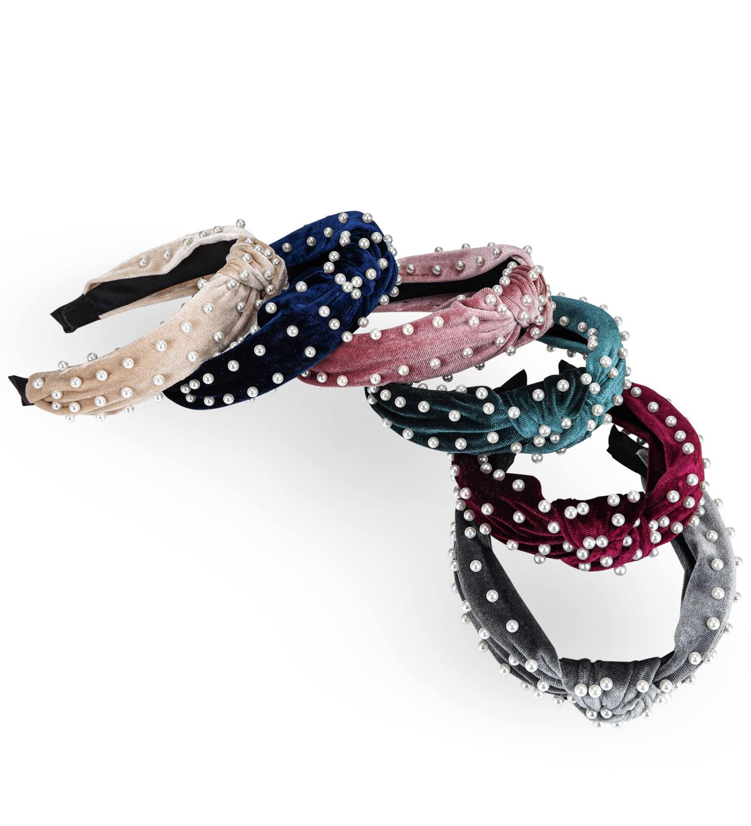 Makone Pearl Wide Headband for Women - Velvet Vintage Hairband for Wedding and Party - Buy Online on GoSupps.com