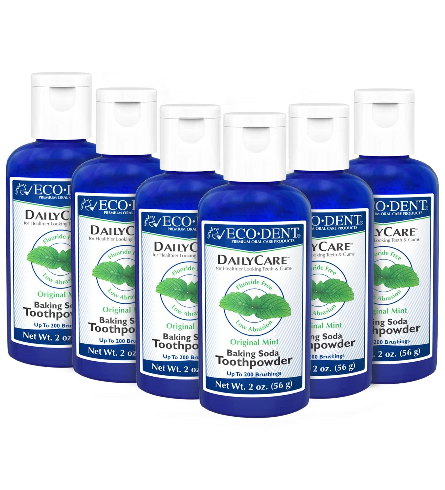 Eco-Dent DailyCare Baking Soda Toothpowder - Minty Fresh Travel Size Toothpaste Powder - Pack of 6, SLS & Fluoride-Free with Minerals and Essential Oils - 2 Oz Ea - Buy Online on GoSupps.com
