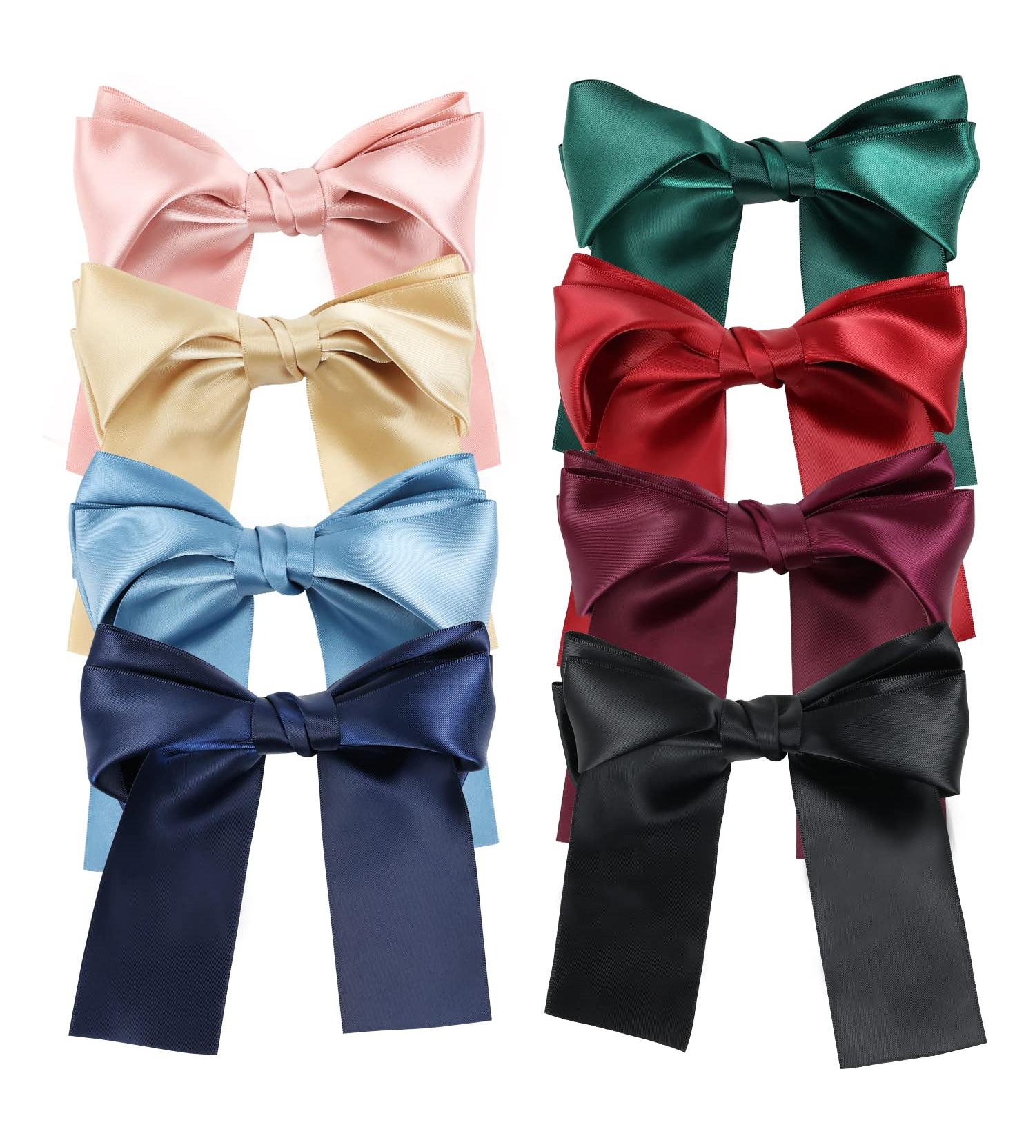 8 Pack 6 Inch Hair Ribbon Alligator Clips - Satin Bow Barrettes for Girls and Women in Pink, Red, Blue, Green, Black - Hair Bow Accessories - Buy Online on GoSupps.com