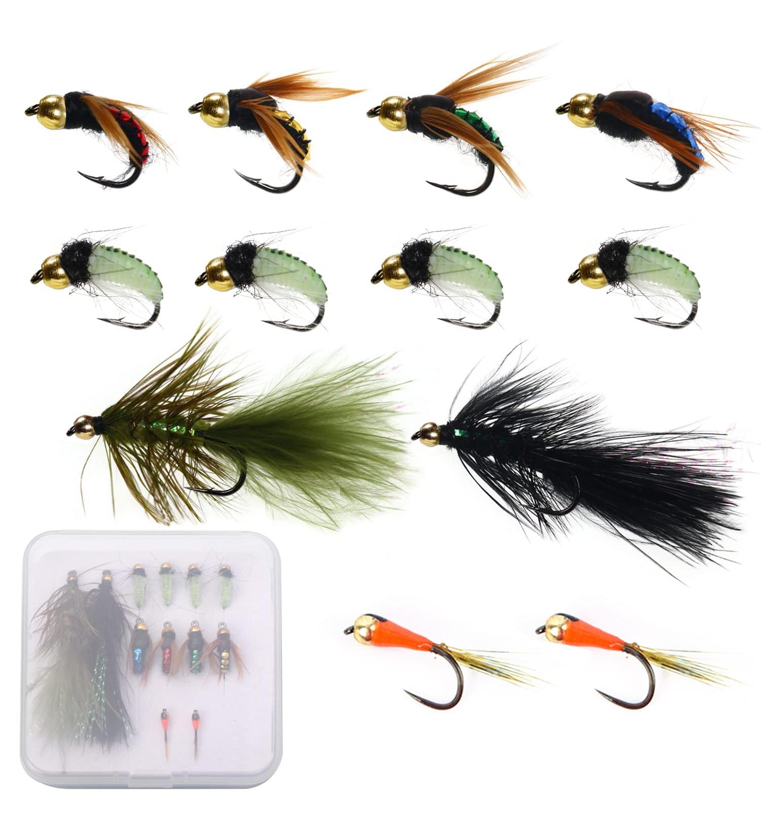 Ivei Fly Fishing Flies Kit - Premium Hand-Tied Assortment of 12 Dry/Wet Flies Nymphs & Streamers with Portable Box for Trout & Bass Fishing - Buy Online on GoSupps.com
