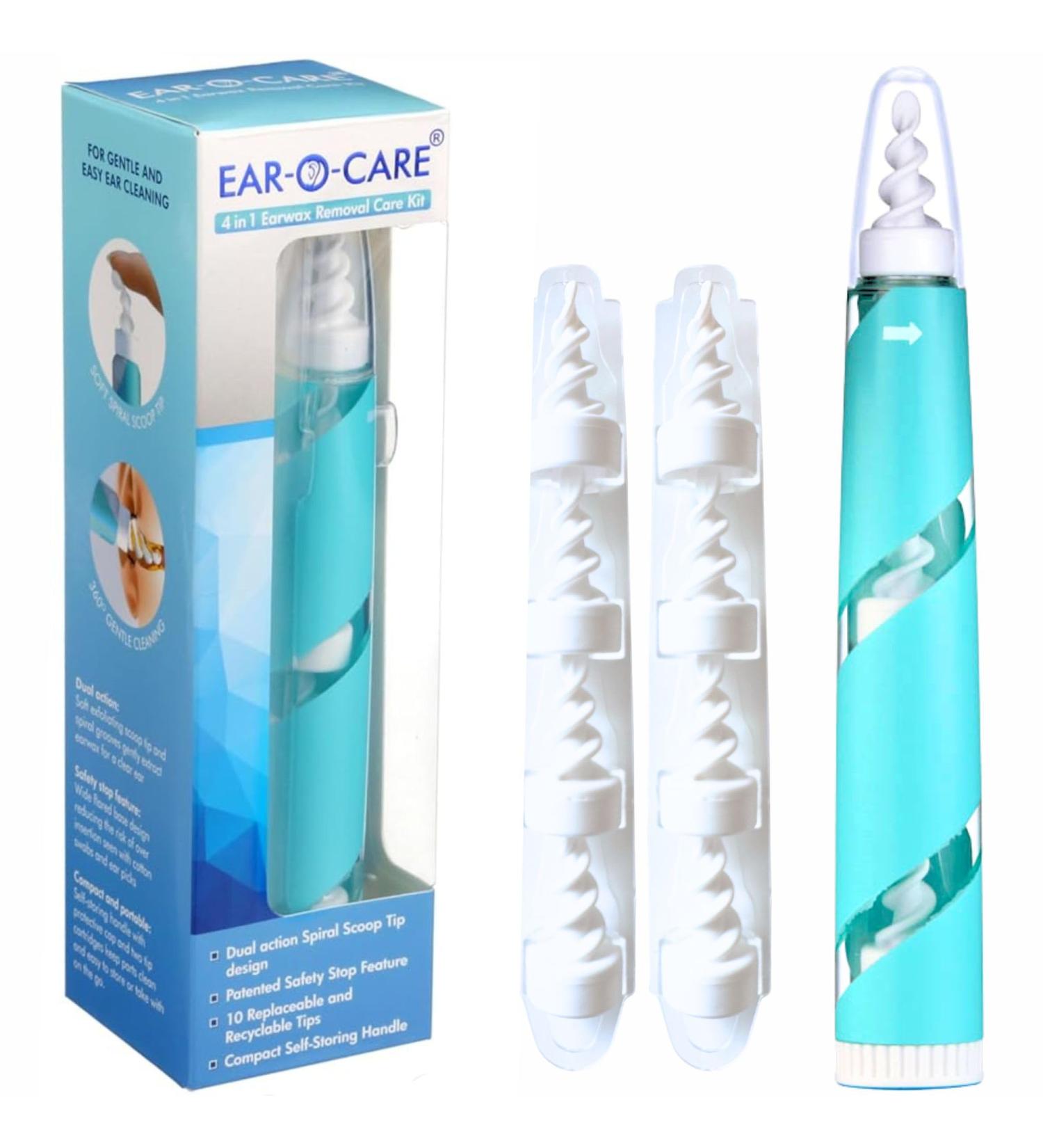 Ear-O-Care 4-in-1 Ear Wax Removal Kit Dual-Action Spiral & Scoop Soft Silicone Tips Gentle Ear Wax Removal Tool Patented Safety Stop Compact & Portable Ear-O-Care Premium Ear Wax Removal Tool Kit - Buy Online on GoSupps.com