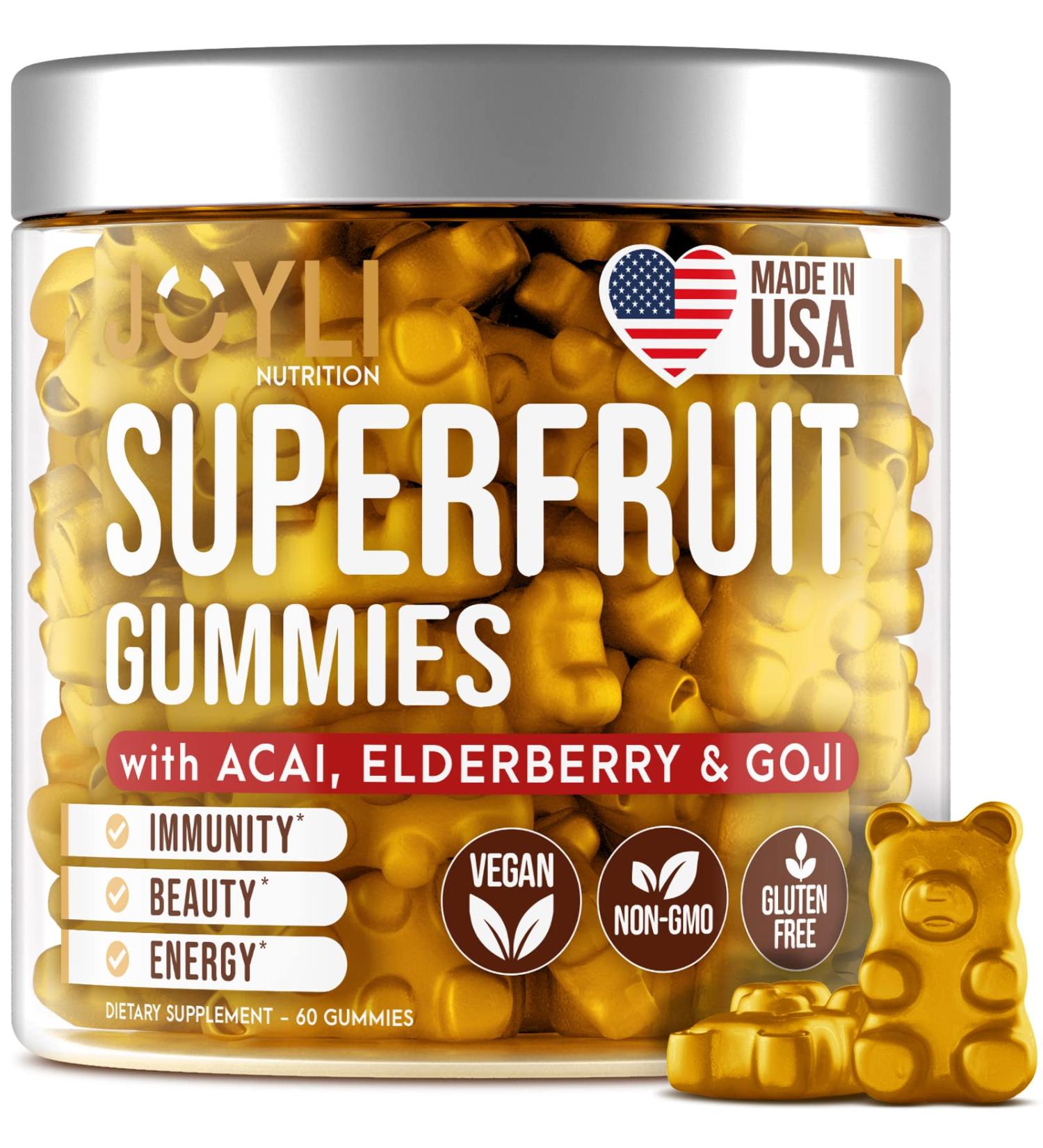 JOYLI Superfruit Gummies - Goji & Elderberry Multivitamin for Adults - Natural Vitamins for Immunity, Digestion & Energy - Buy Online on GoSupps.com