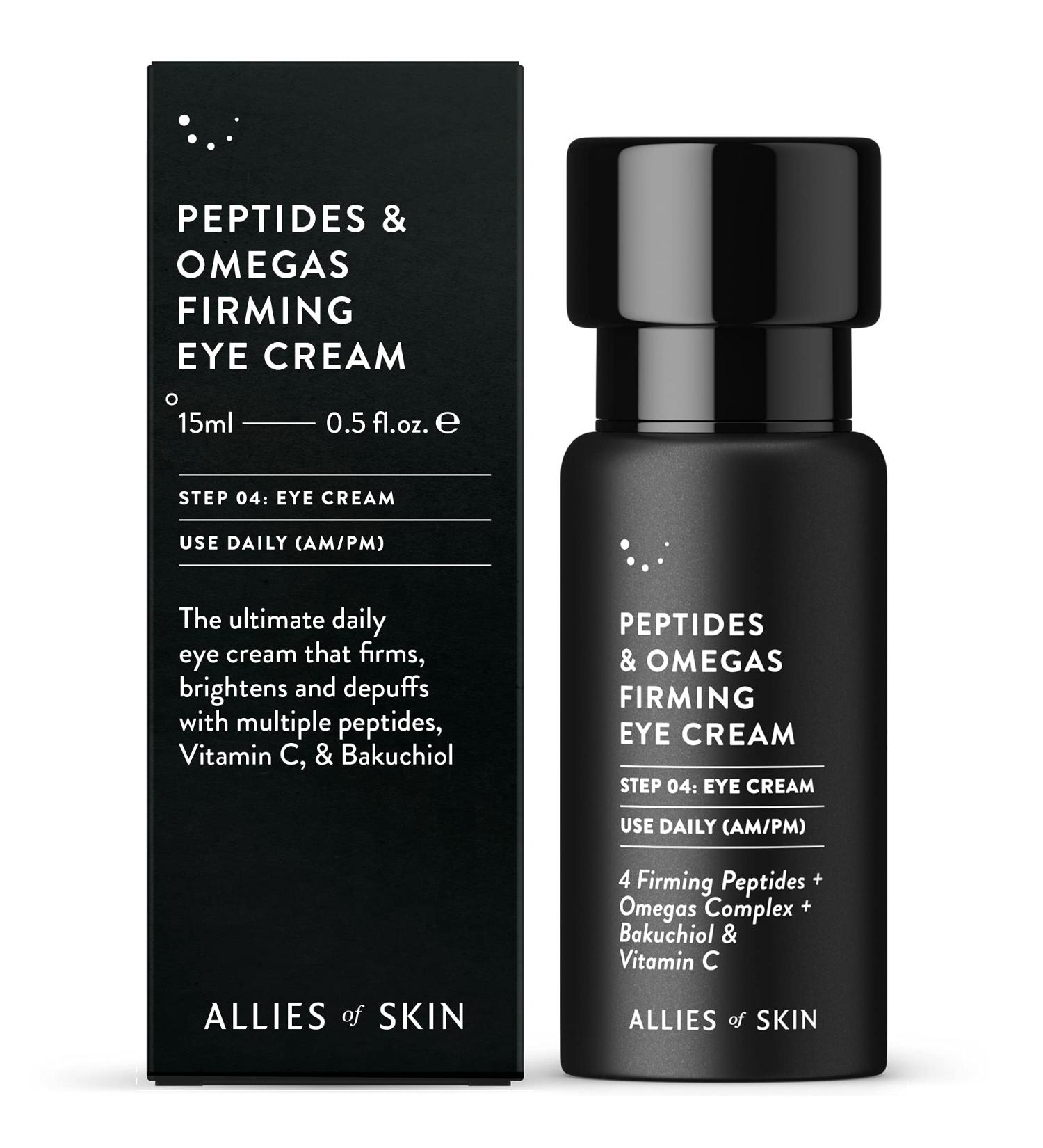 Allies of Skin Peptides & Omegas Firming Eye Cream - Anti-Aging Formula with Vitamin C Bakuchiol & Ceramide for Dark Circles Wrinkles & Puffiness - 0.5 oz - Buy Online on GoSupps.com