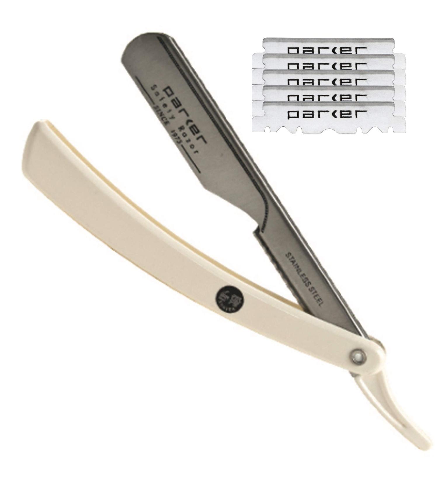 Parker PTW Push Type Blade Load Straight Edge Barber Razor | Stainless Steel Arm & 5 Platinum Blades - International Shipping Available - Buy Online on GoSupps.com